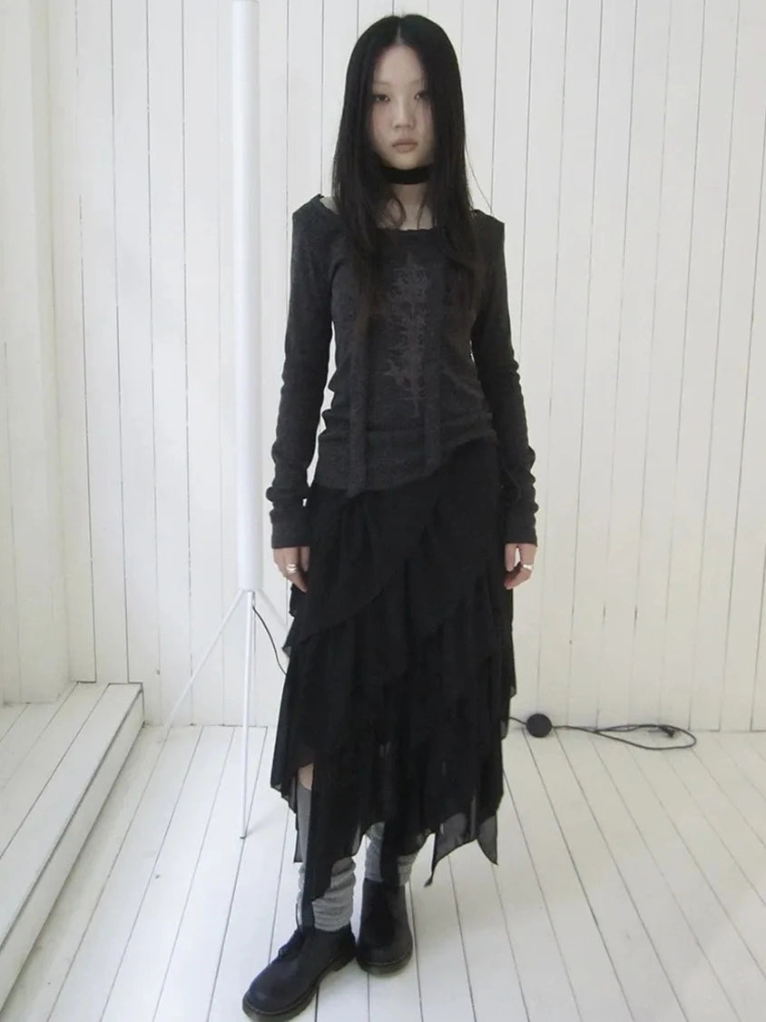 ang project Asymmetrical Chiffon A Line Skirt Skirt