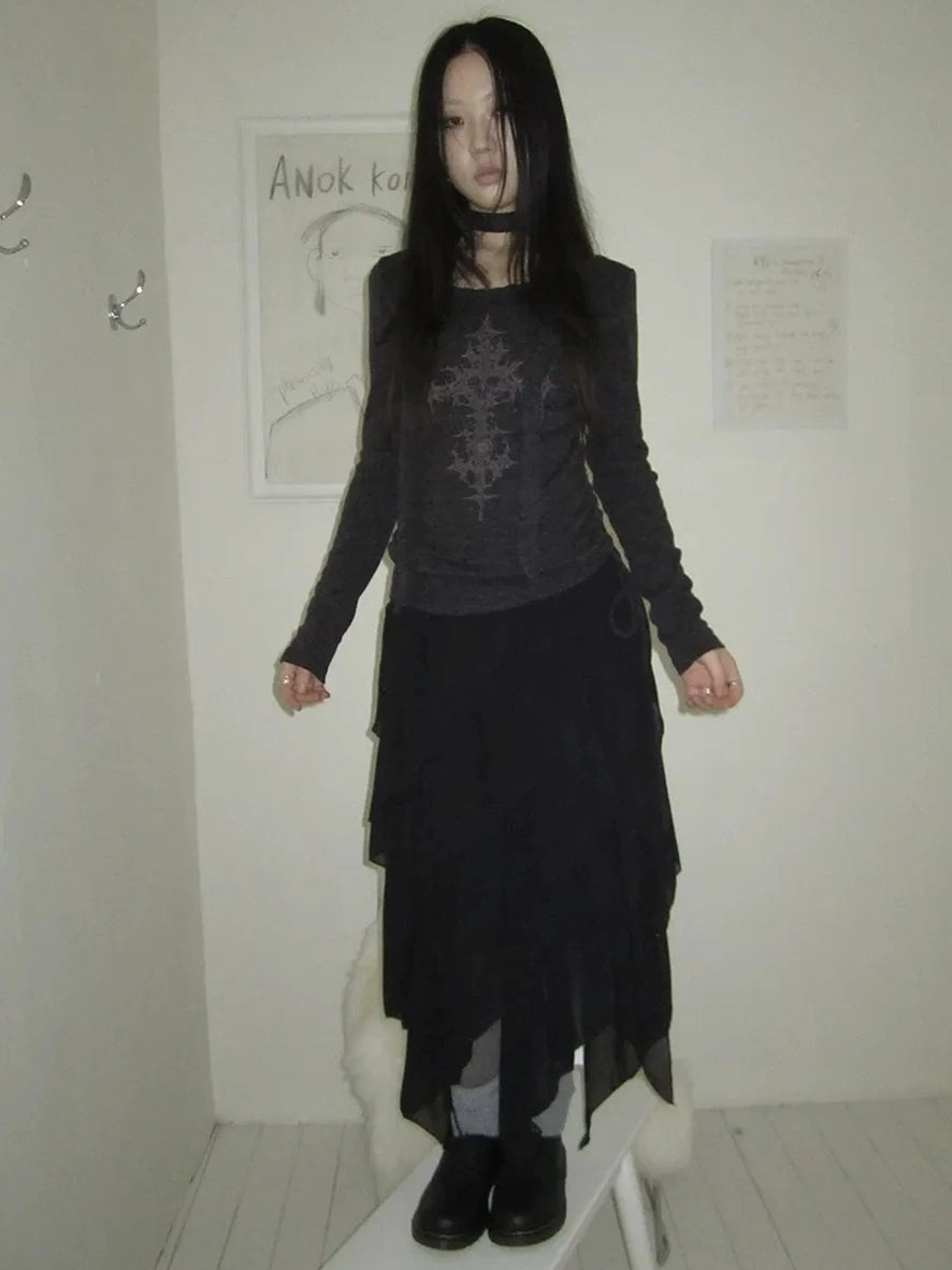 ang project Asymmetrical Chiffon A Line Skirt Skirt