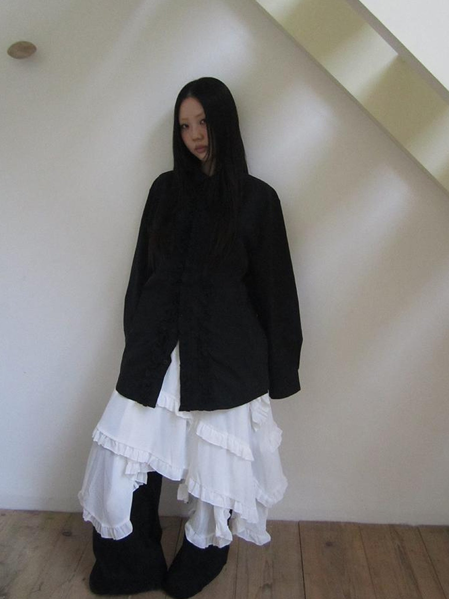 ang project Asymmetrical Hem Ruffle Waistband Skirt