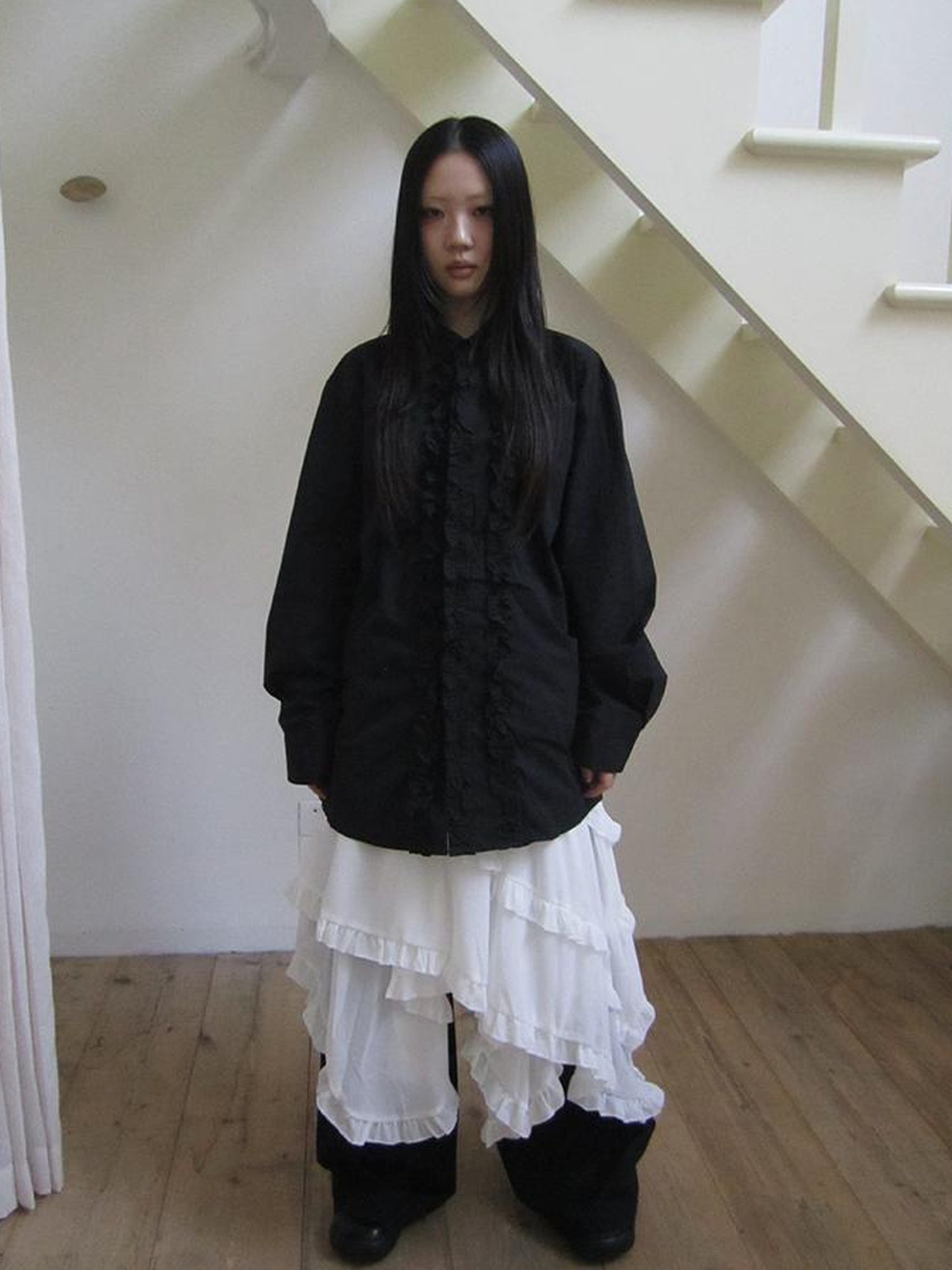 ang project Asymmetrical Hem Ruffle Waistband Skirt