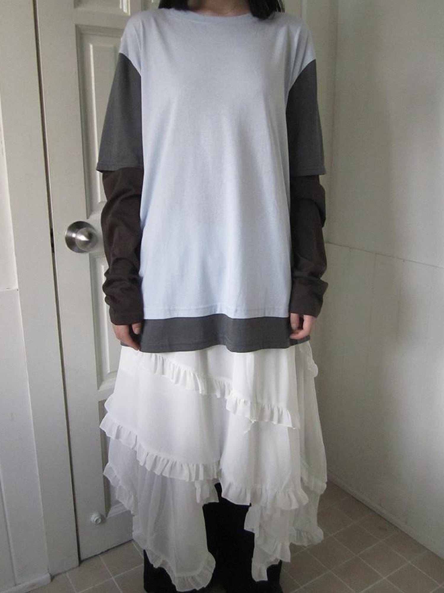 ang project Asymmetrical Hem Ruffle Waistband Skirt