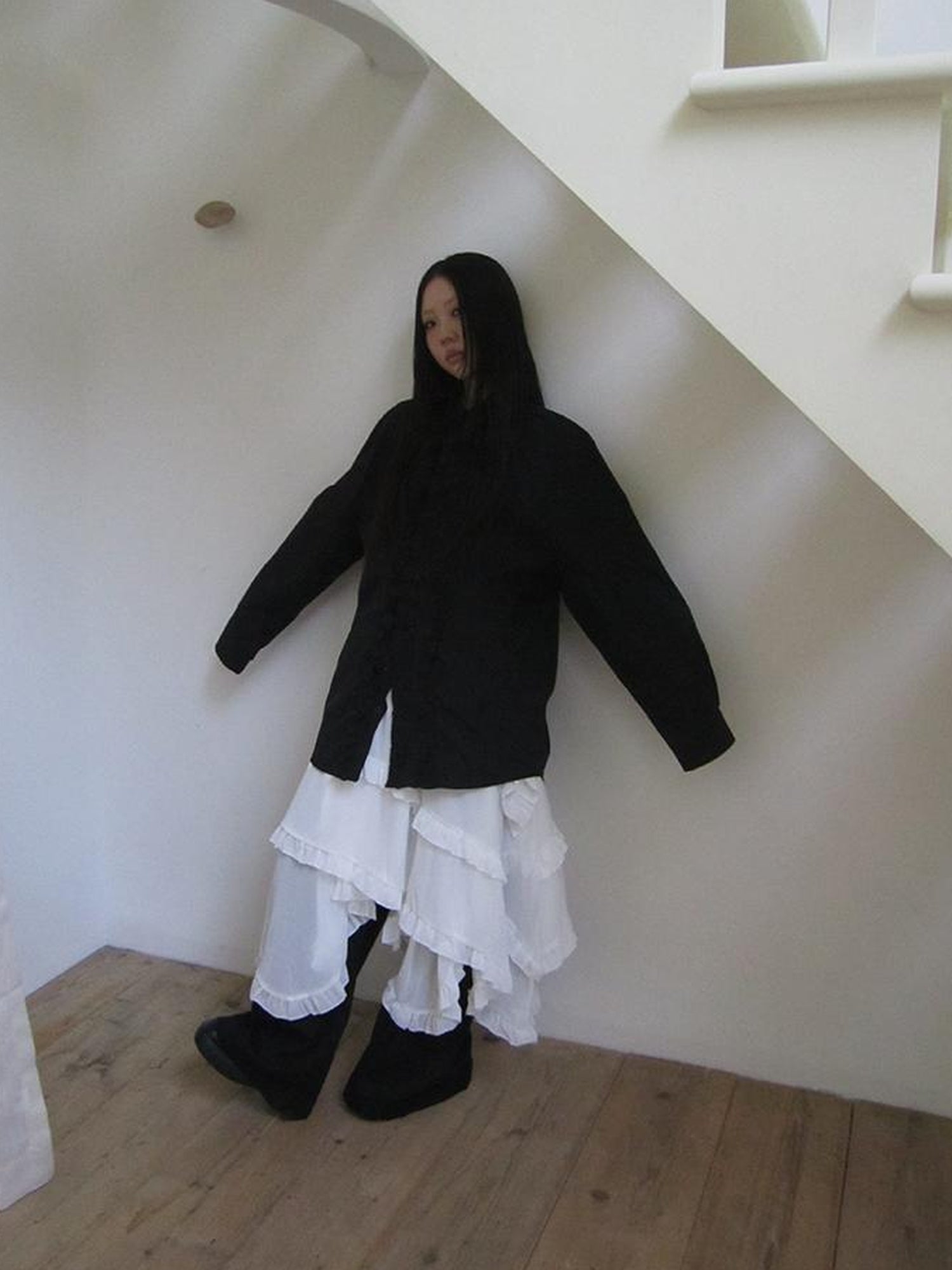 ang project Asymmetrical Hem Ruffle Waistband Skirt