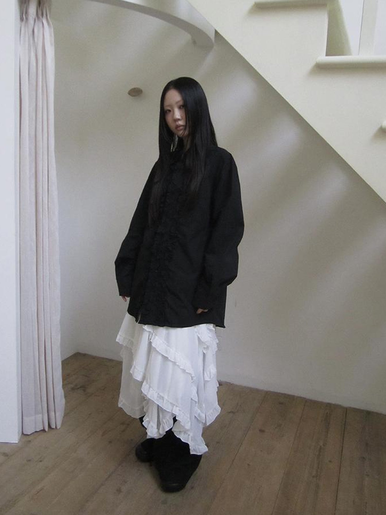 ang project Asymmetrical Hem Ruffle Waistband Skirt