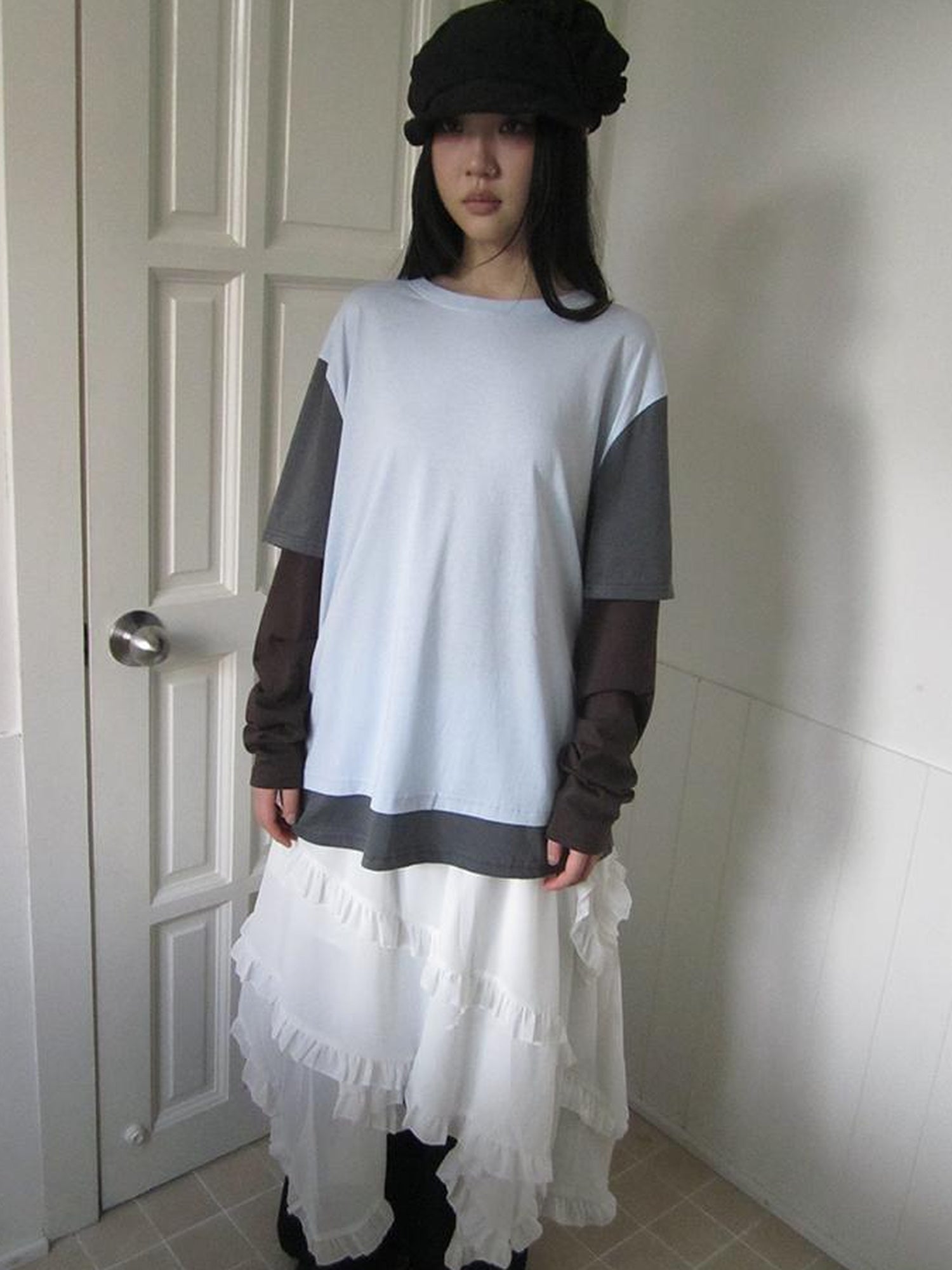 ang project Asymmetrical Hem Ruffle Waistband Skirt