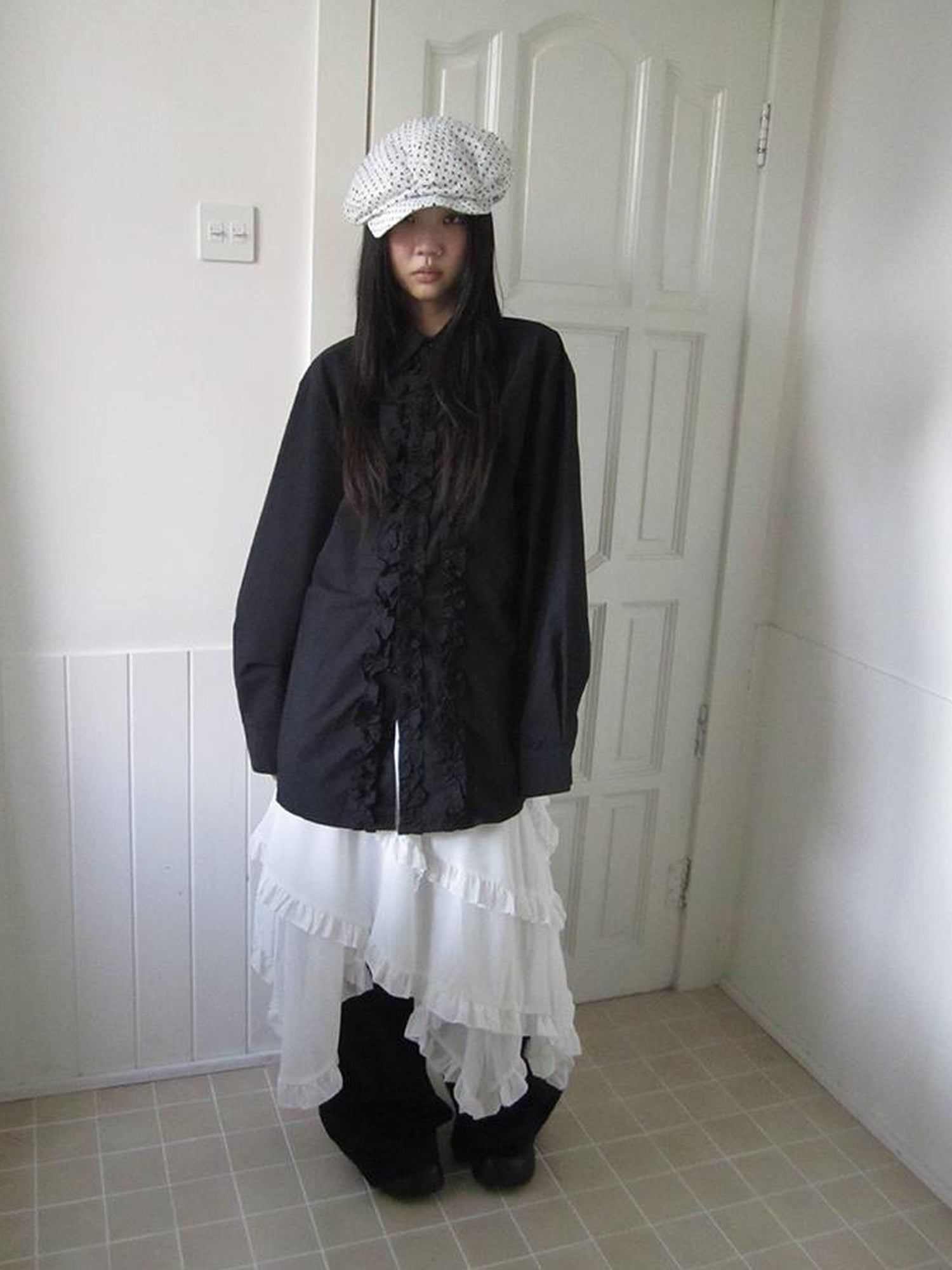 ang project Asymmetrical Hem Ruffle Waistband Skirt