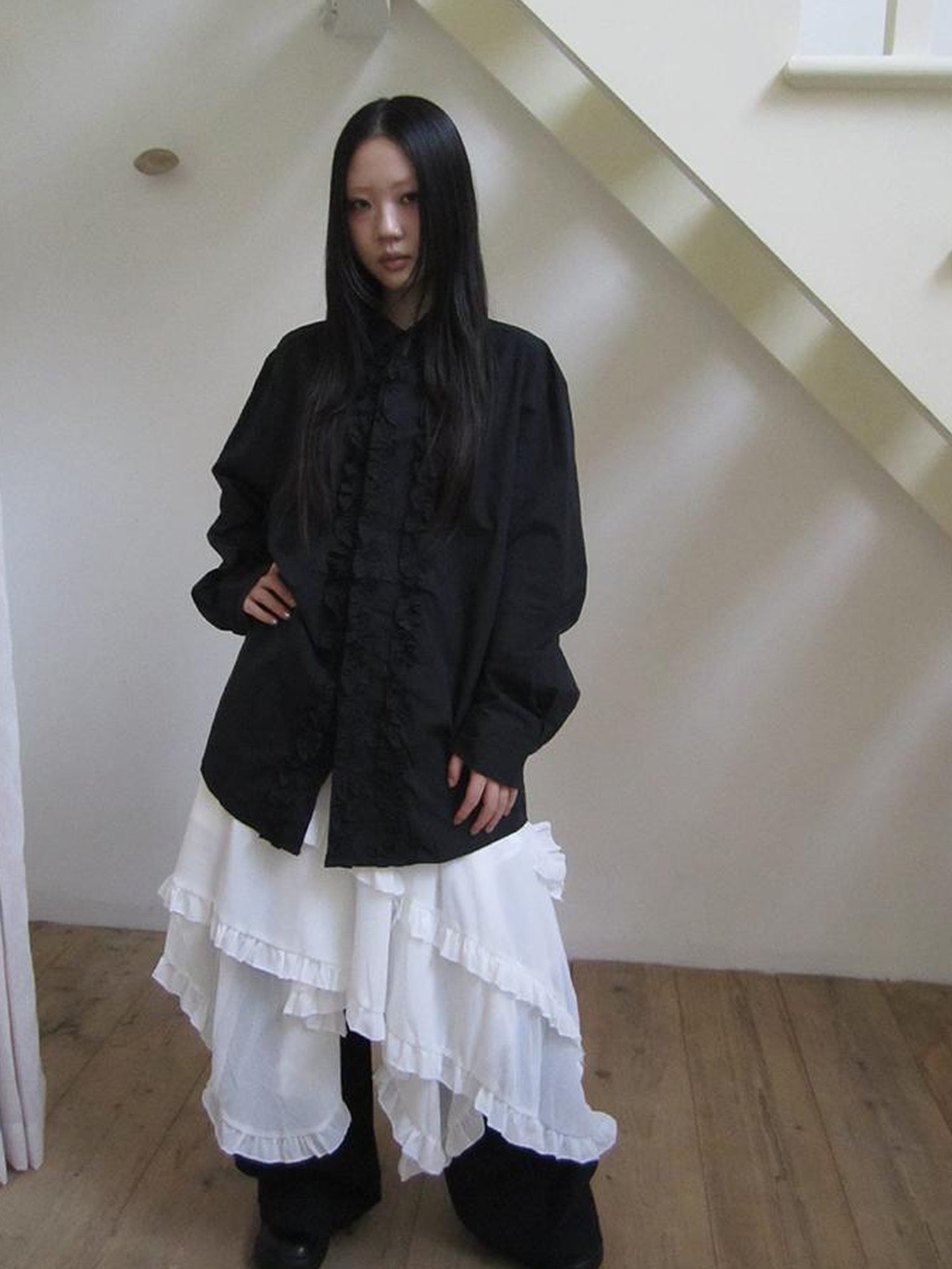 ang project Asymmetrical Hem Ruffle Waistband Skirt