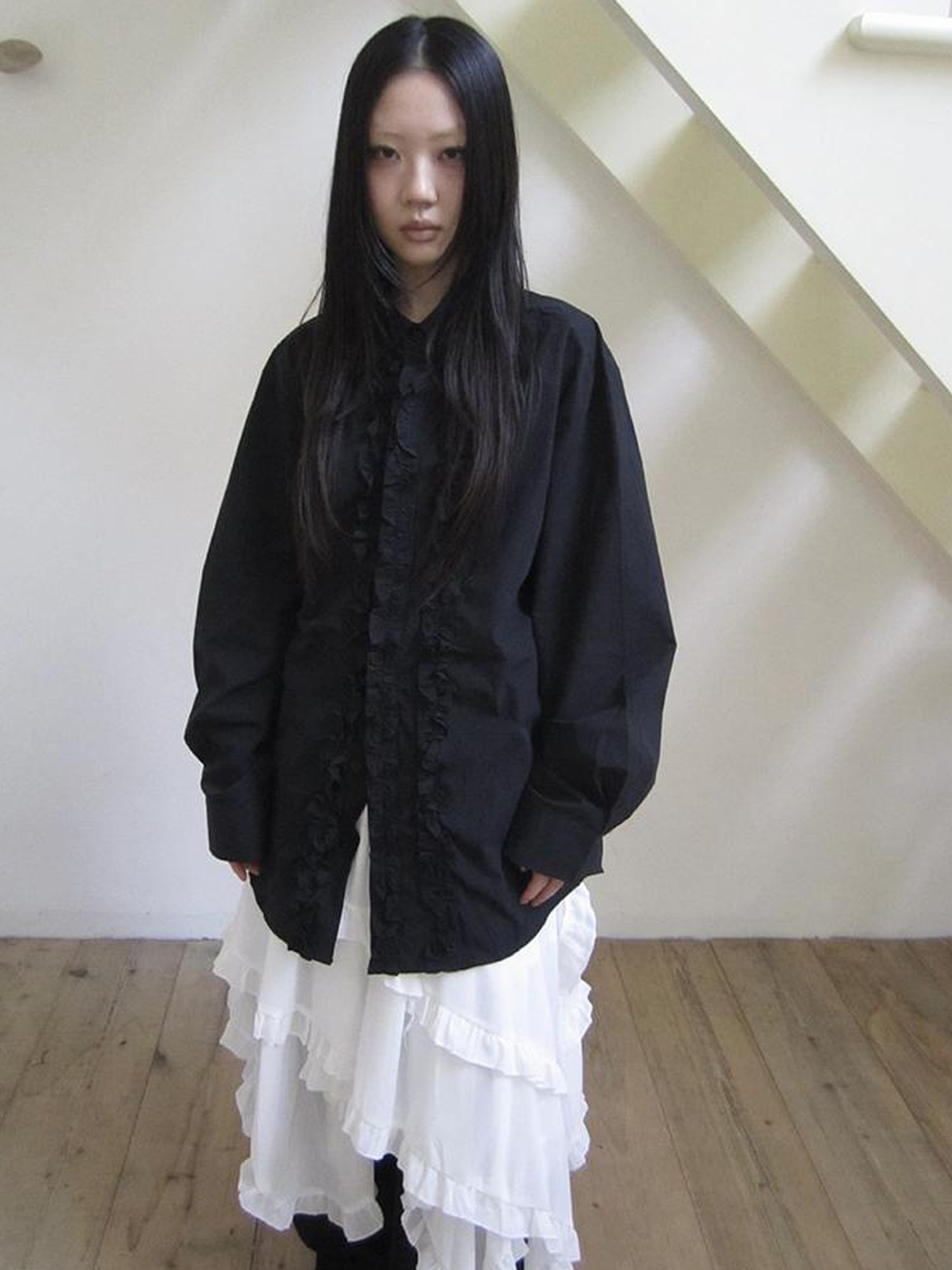ang project Asymmetrical Hem Ruffle Waistband Skirt