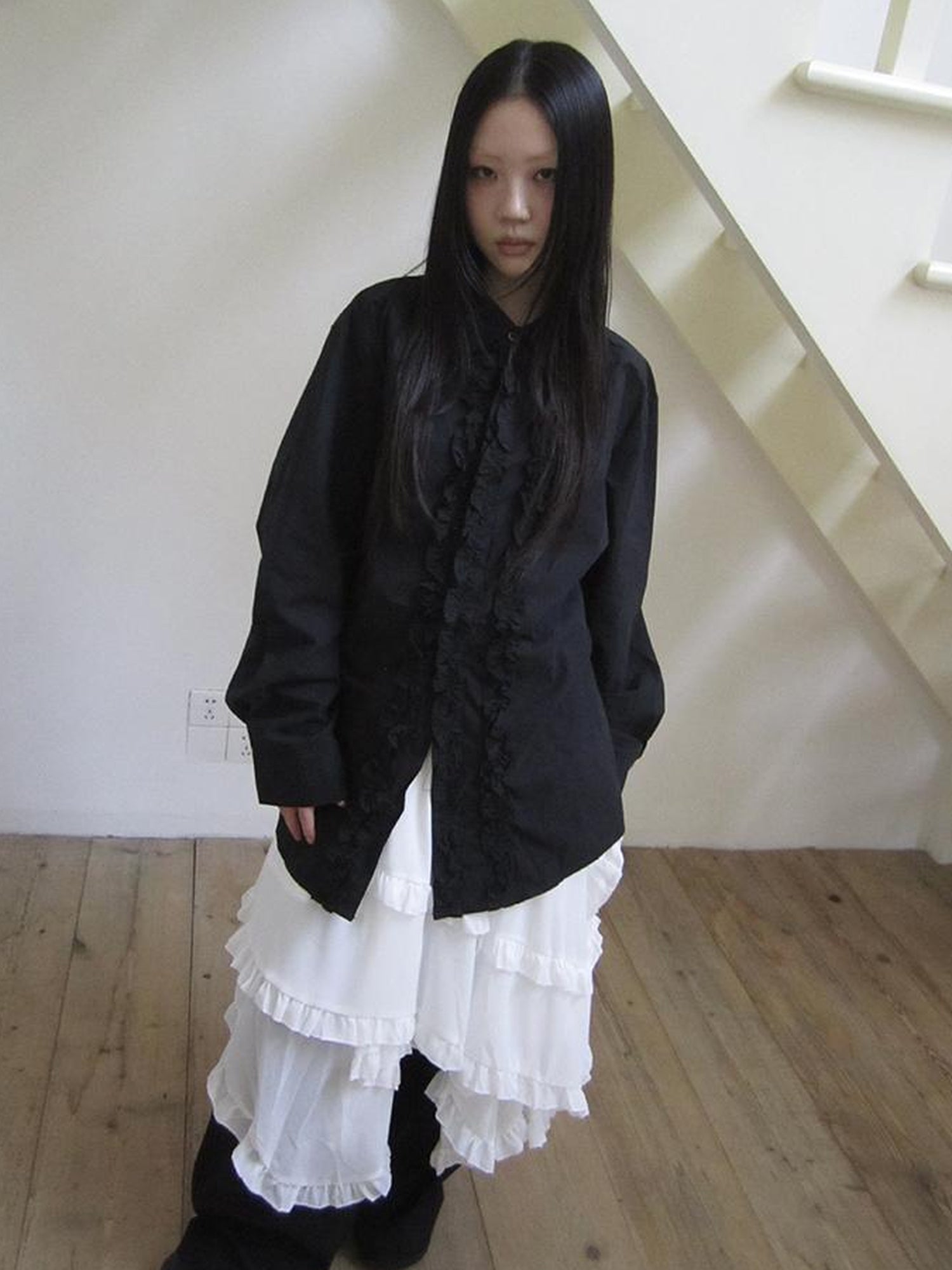 ang project Asymmetrical Hem Ruffle Waistband Skirt