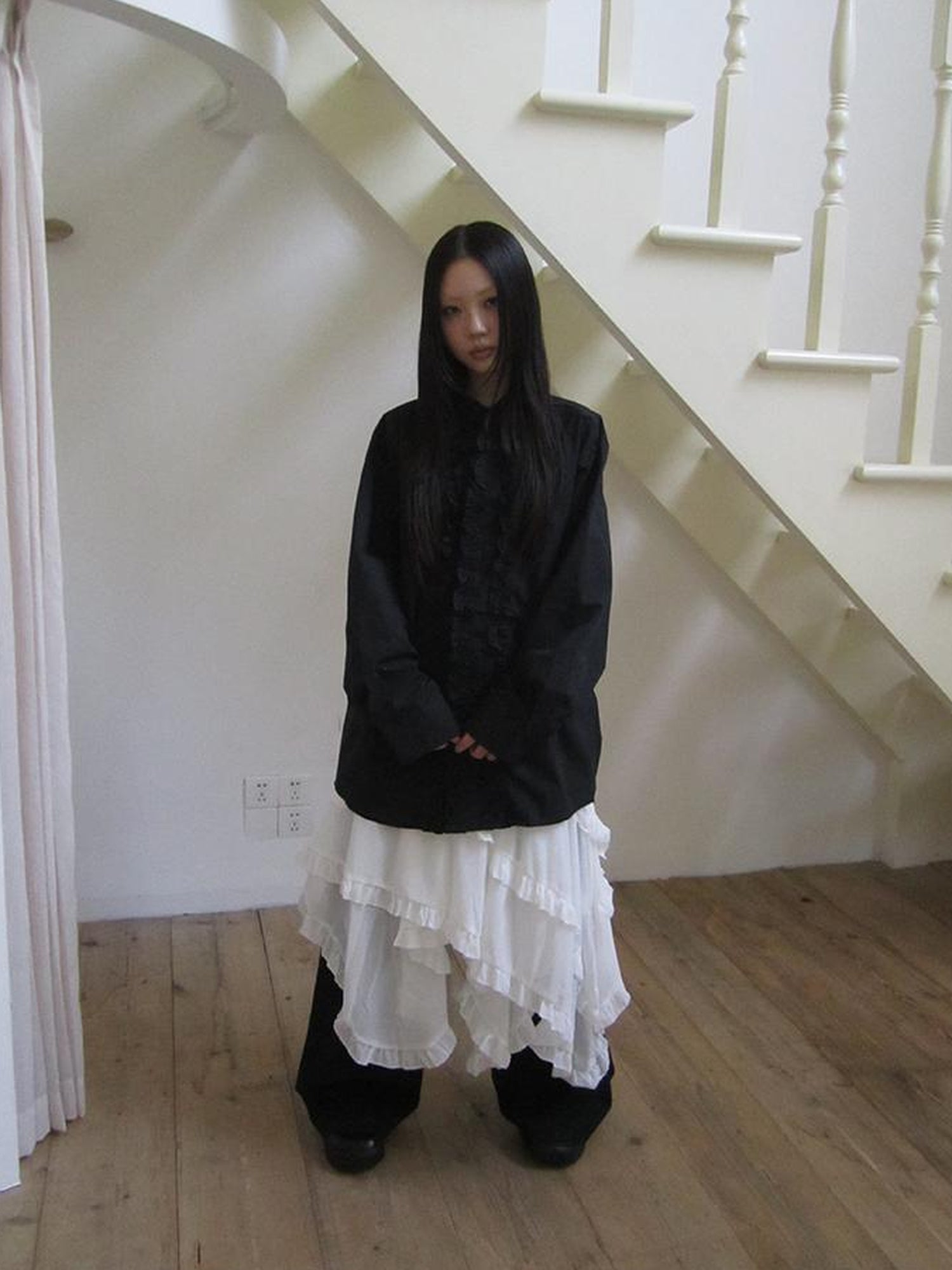 ang project Asymmetrical Hem Ruffle Waistband Skirt