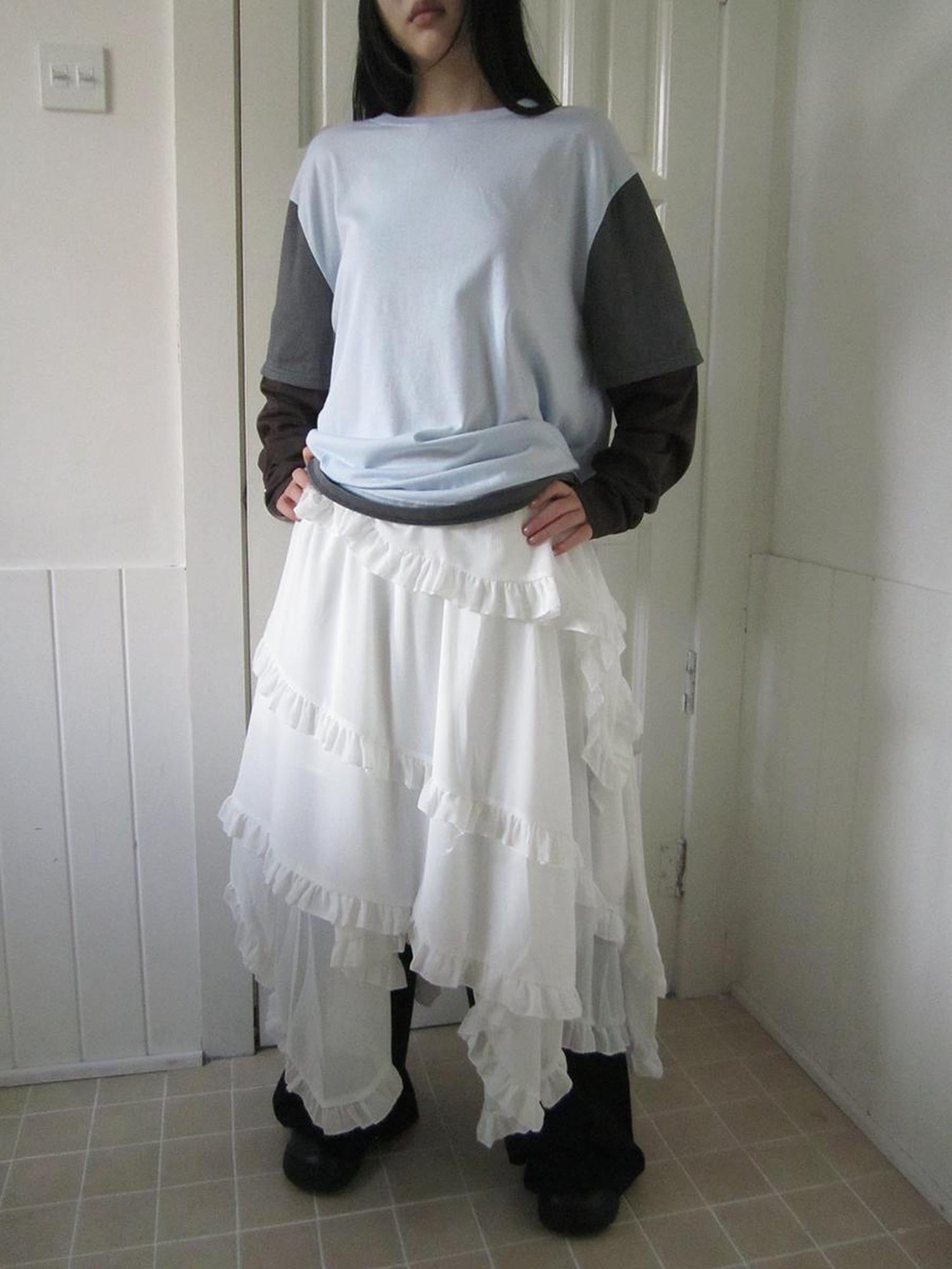 ang project Asymmetrical Hem Ruffle Waistband Skirt
