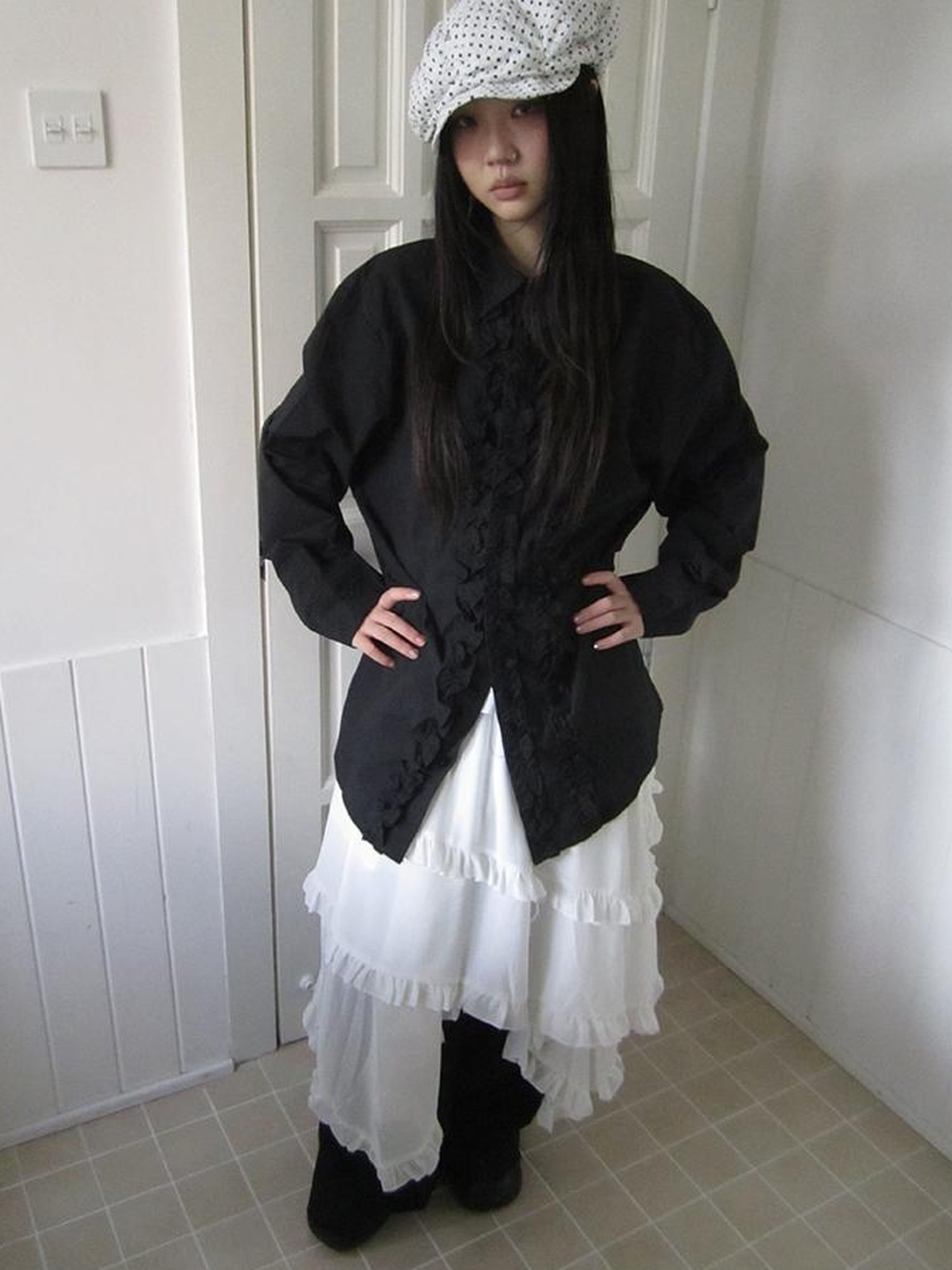 ang project Asymmetrical Hem Ruffle Waistband Skirt