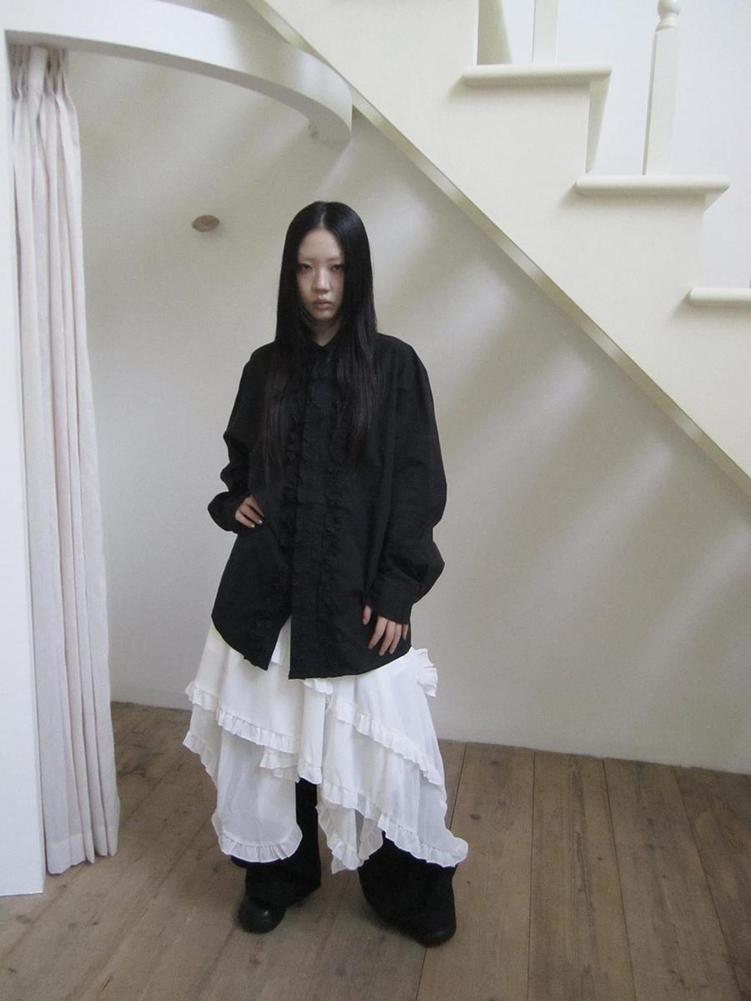 ang project Asymmetrical Hem Ruffle Waistband Skirt