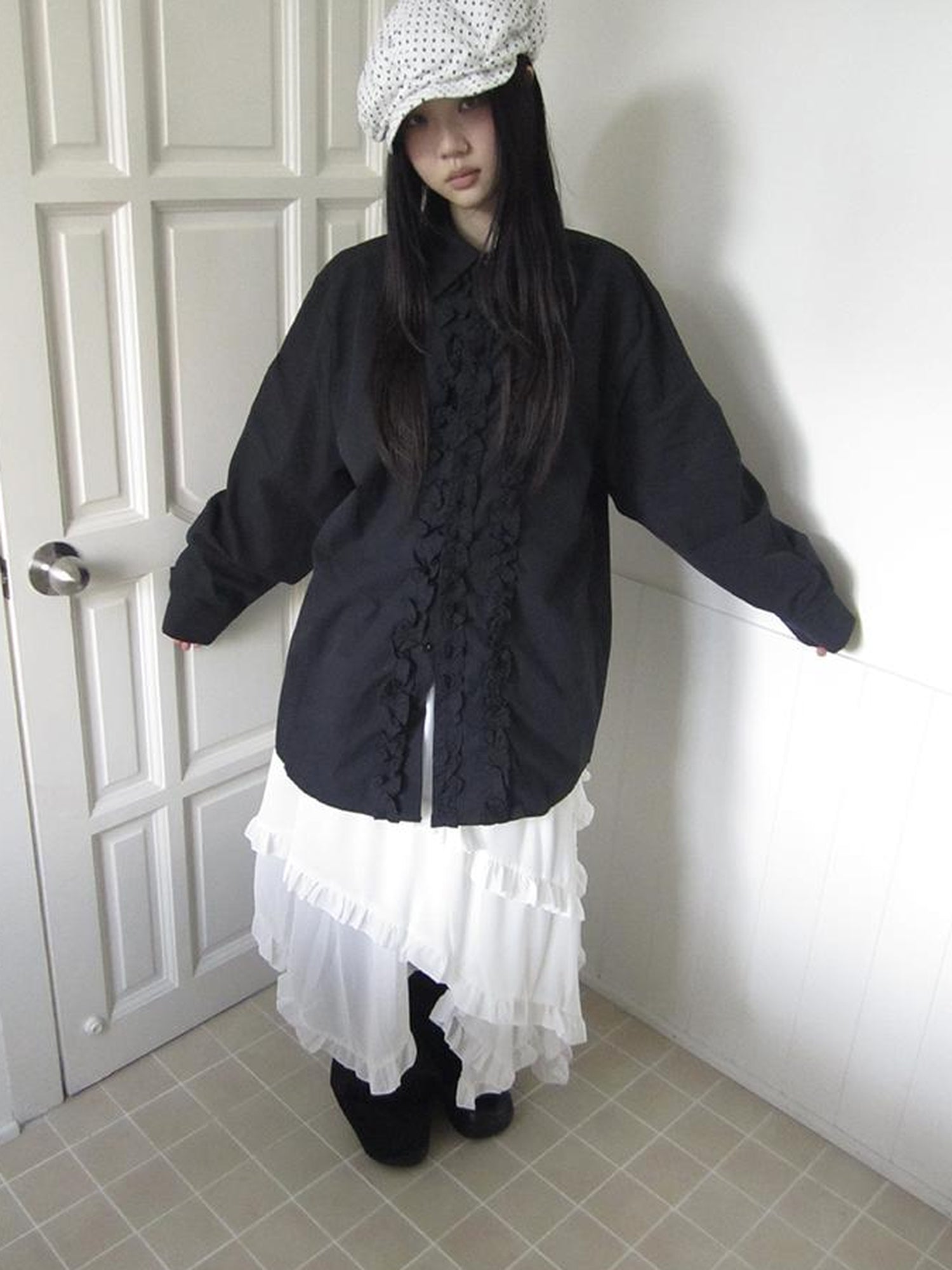 ang project Asymmetrical Hem Ruffle Waistband Skirt