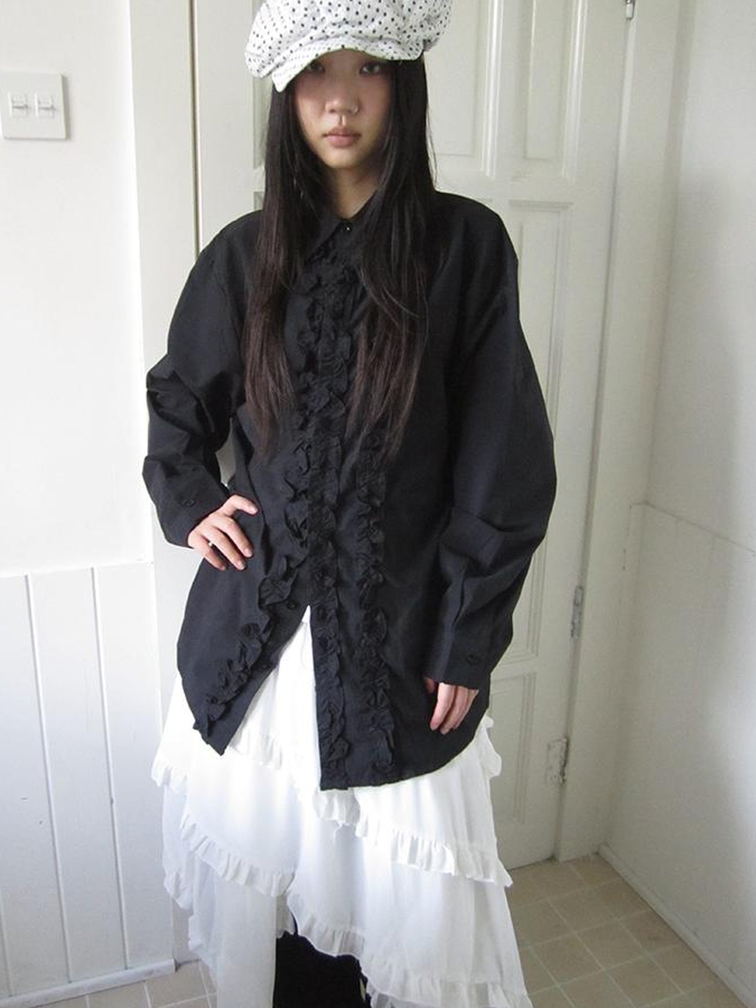 ang project Asymmetrical Hem Ruffle Waistband Skirt