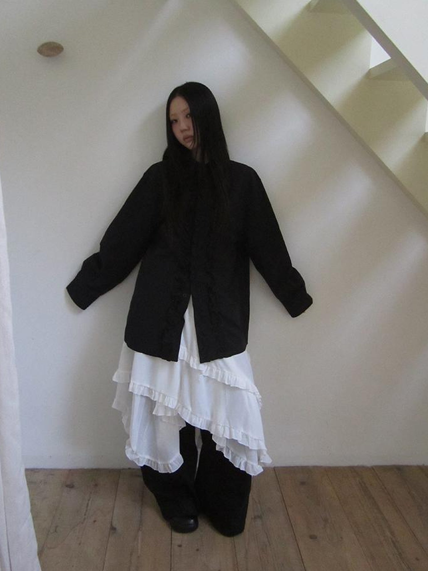 ang project Asymmetrical Hem Ruffle Waistband Skirt