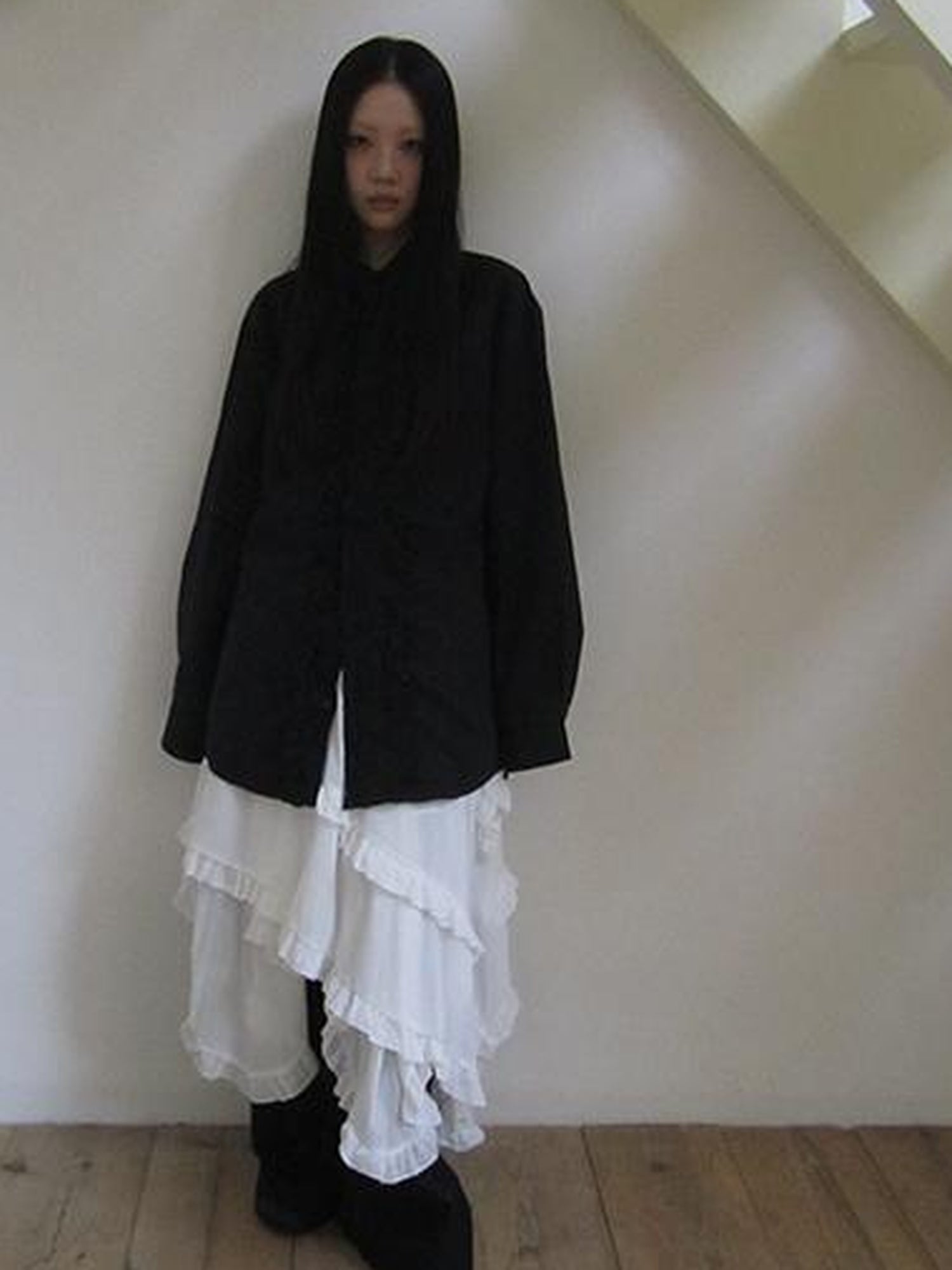 ang project Asymmetrical Hem Ruffle Waistband Skirt