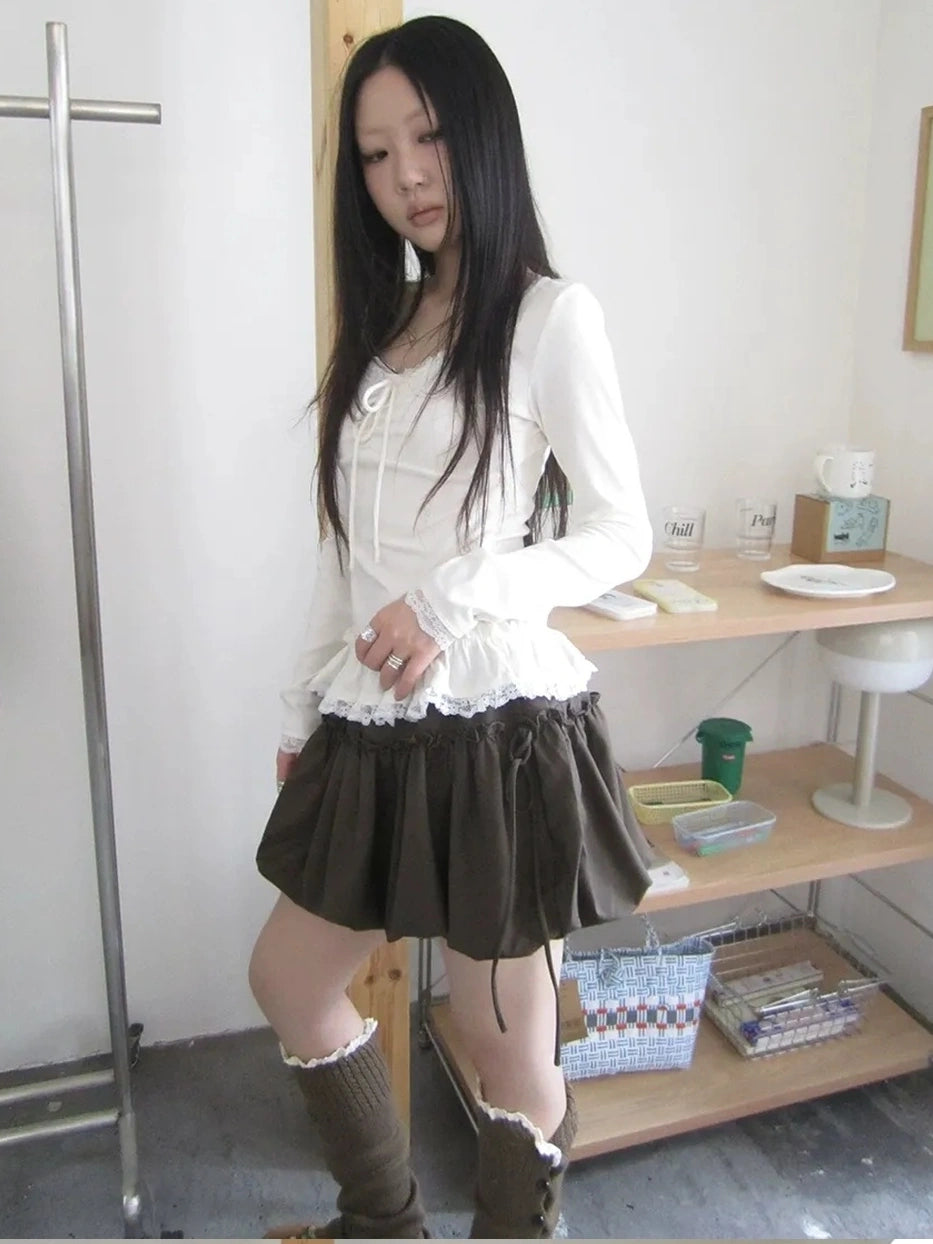 ang project Autumn Ruffle Tie Waist Bloom Skirt Skirt