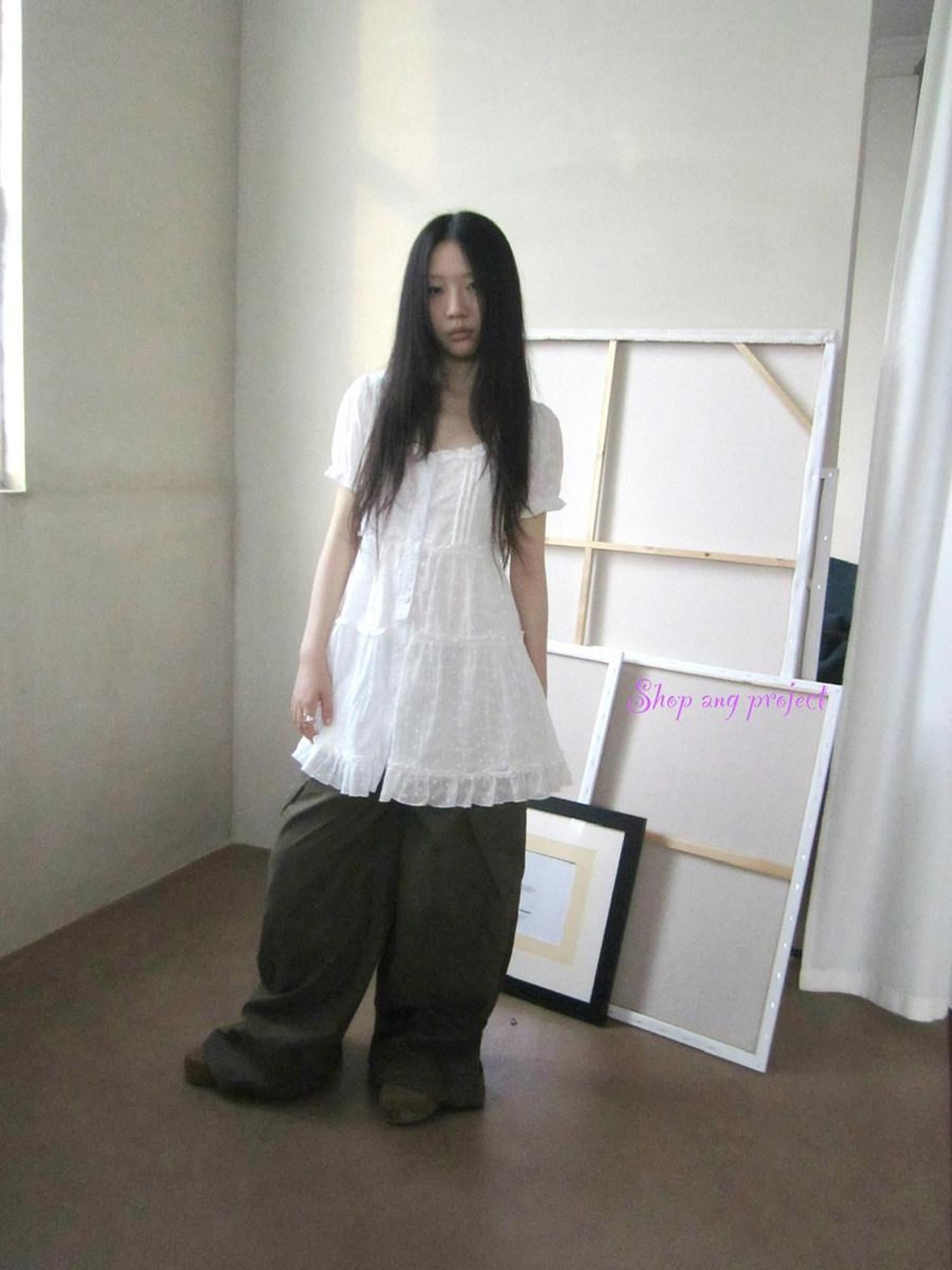 ang project Ballet Cutout Button Puff Sleeve Square Neck Women&