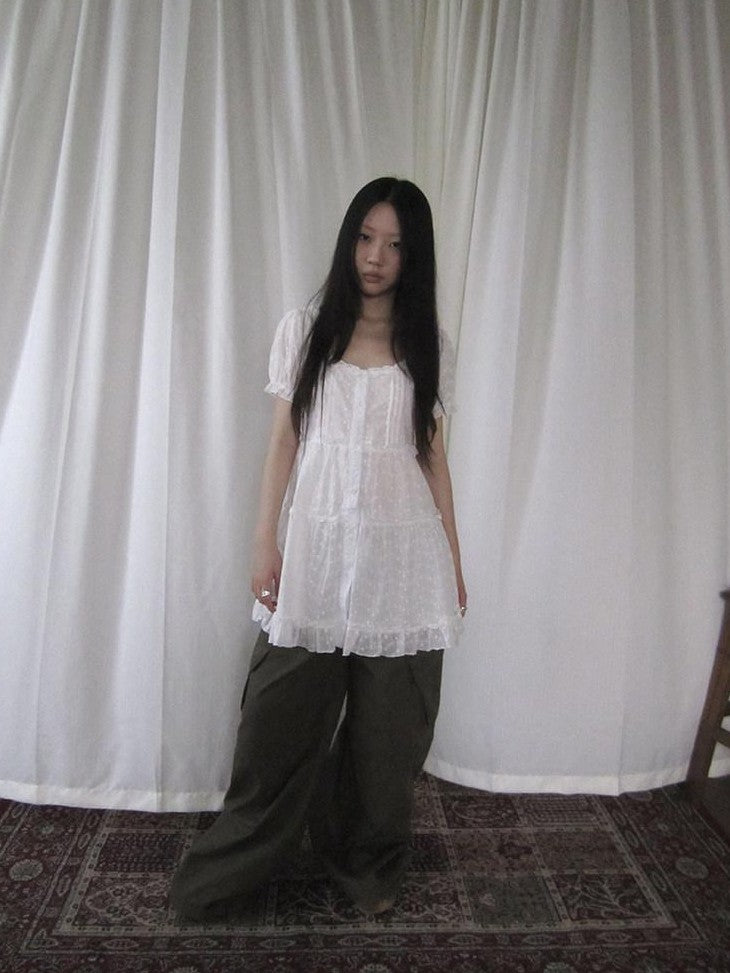 ang project Ballet Cutout Button Puff Sleeve Square Neck Women&