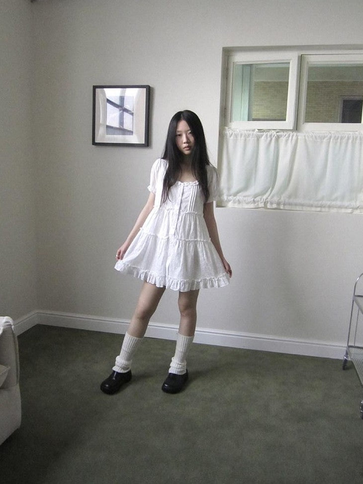 ang project Ballet Cutout Button Puff Sleeve Square Neck Women&