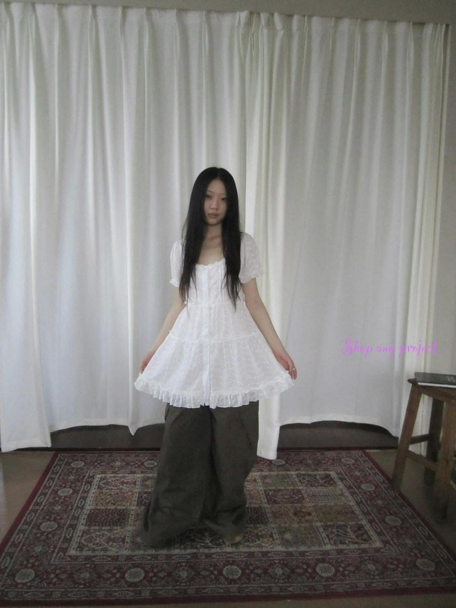 ang project Ballet Cutout Button Puff Sleeve Square Neck Women&