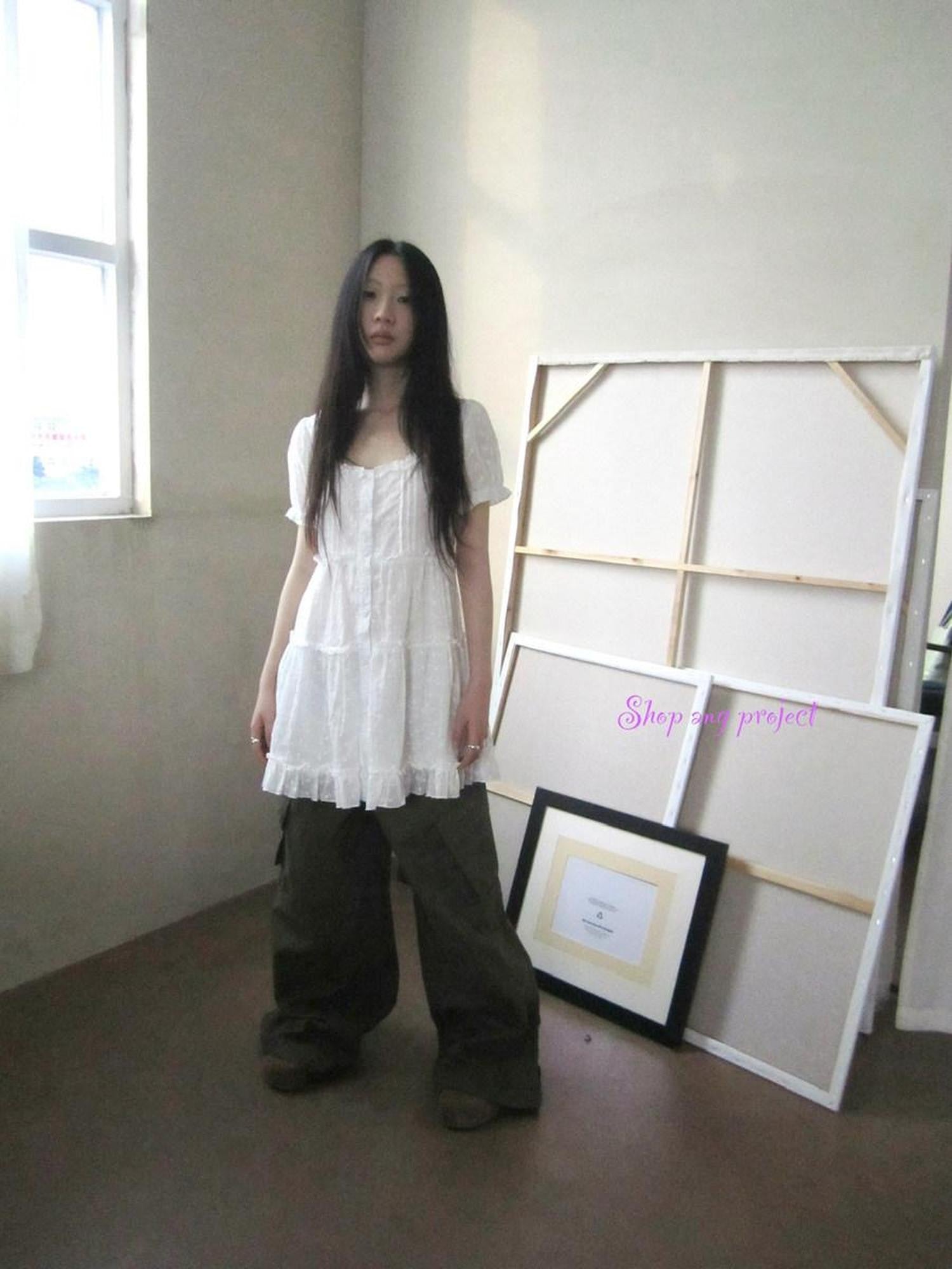 ang project Ballet Cutout Button Puff Sleeve Square Neck Women&
