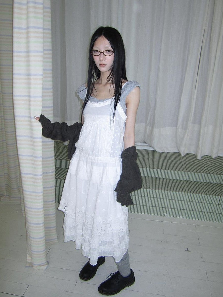 ang project Ballet Embroidered Pleated Cutout Spliced Tie Waist Women&