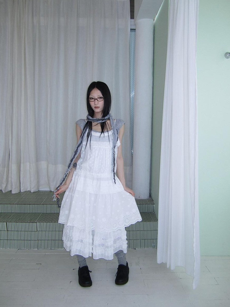 ang project Ballet Embroidered Pleated Cutout Spliced Tie Waist Women&
