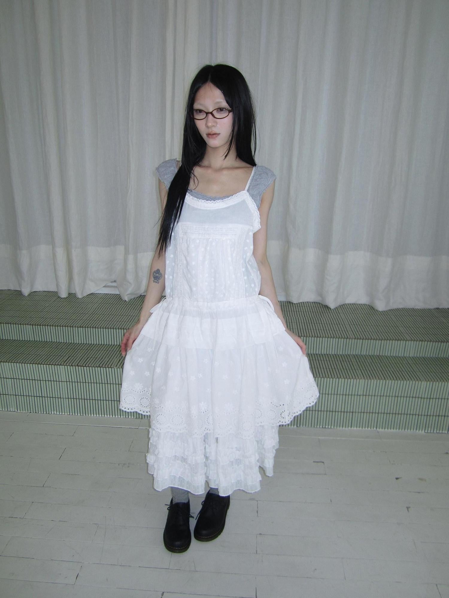 ang project Ballet Embroidered Pleated Cutout Spliced Tie Waist Women&