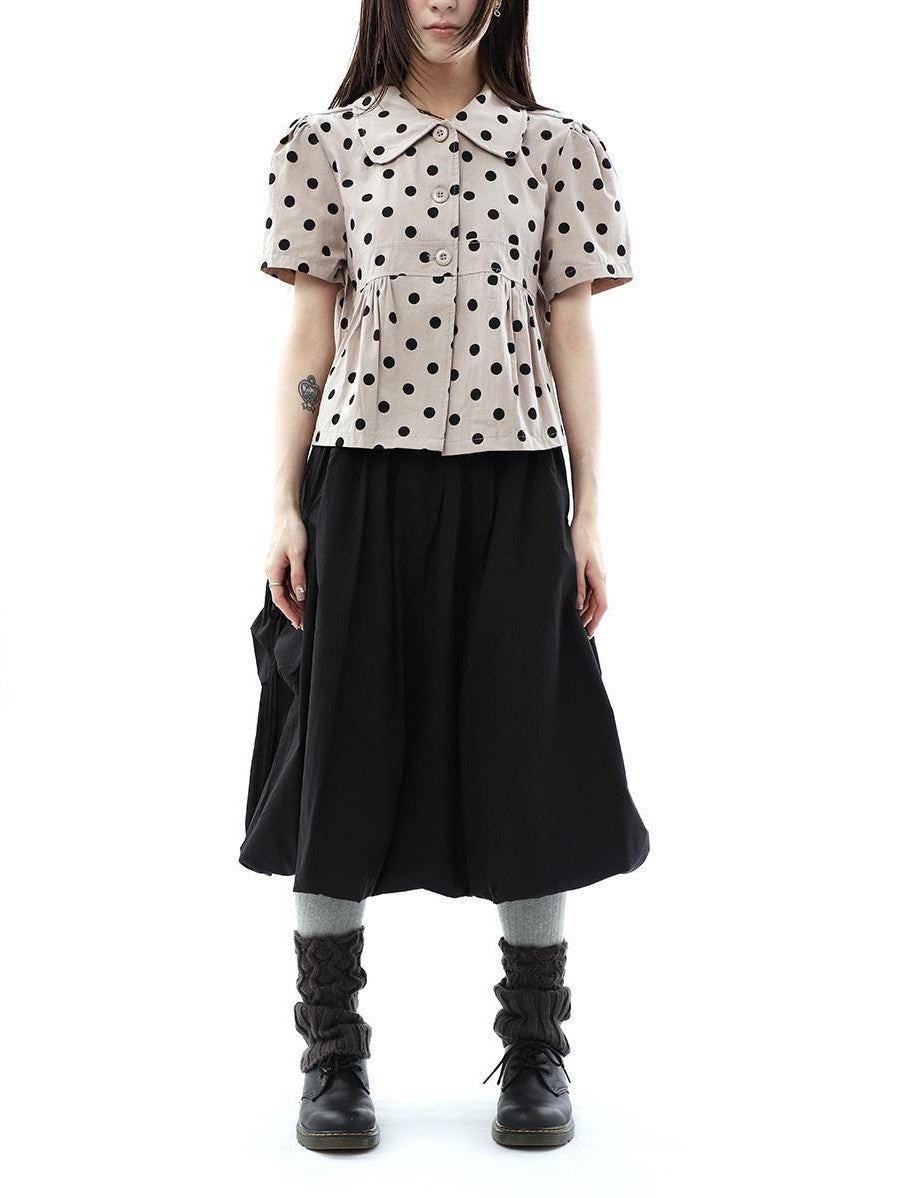 ang project Black Korean Pleated Tulip Pocket Lined Elastic Waist Women&