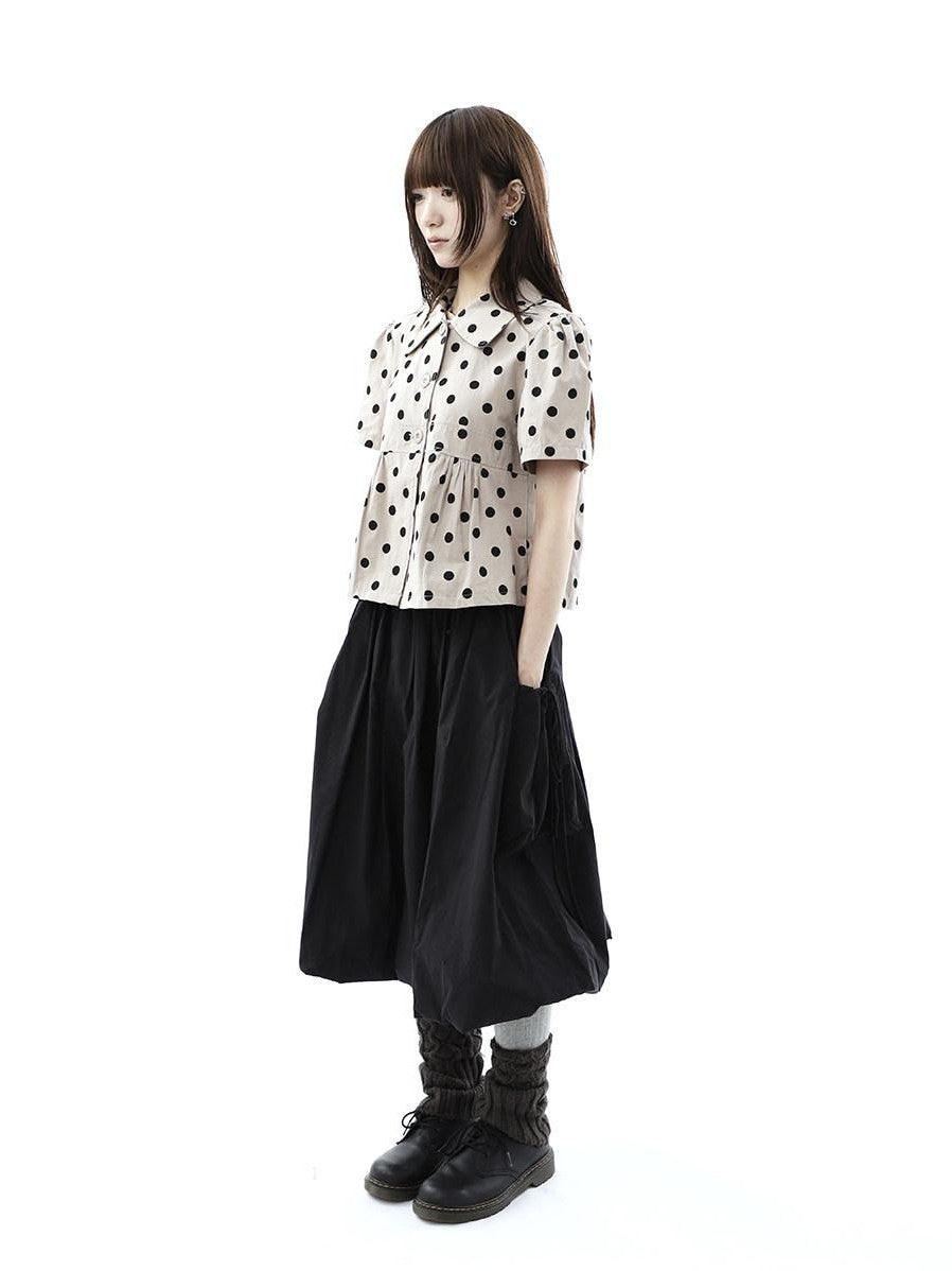 ang project Black Korean Pleated Tulip Pocket Lined Elastic Waist Women&