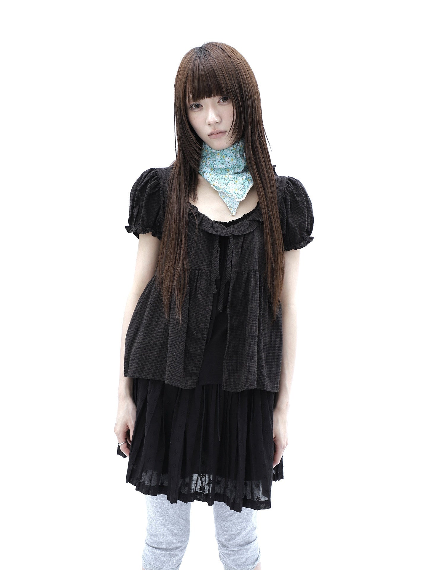 ang_project_Black_Plaid_Spliced_Tie_Faux_Layered_Puff_Women&