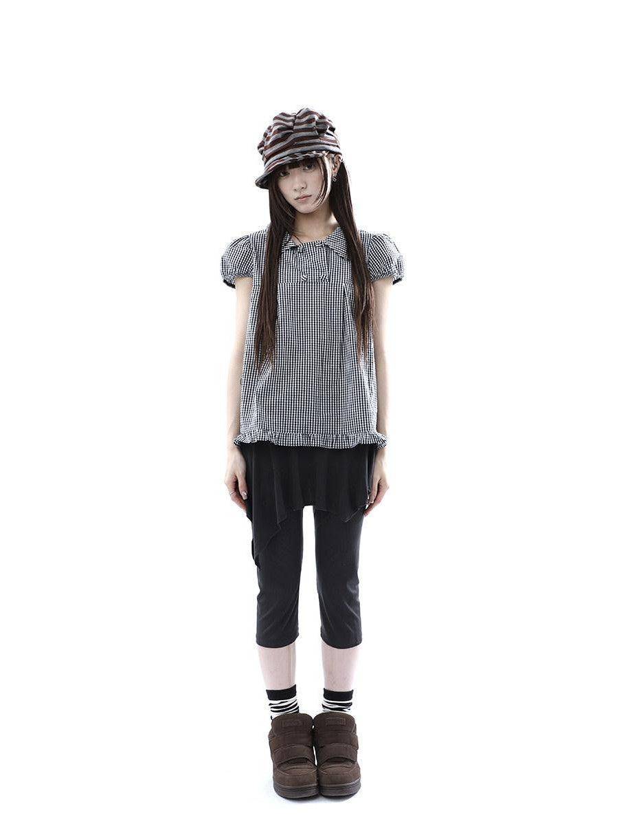 ang project Black White Plaid Lace Trim Double Row Button Doll Collar Women&