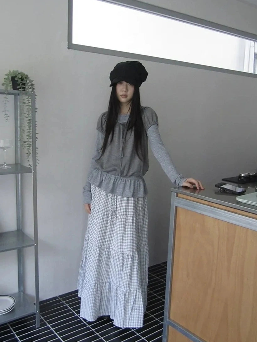 ang project Blue White Plaid Tie Waist A Line Skirt Skirt