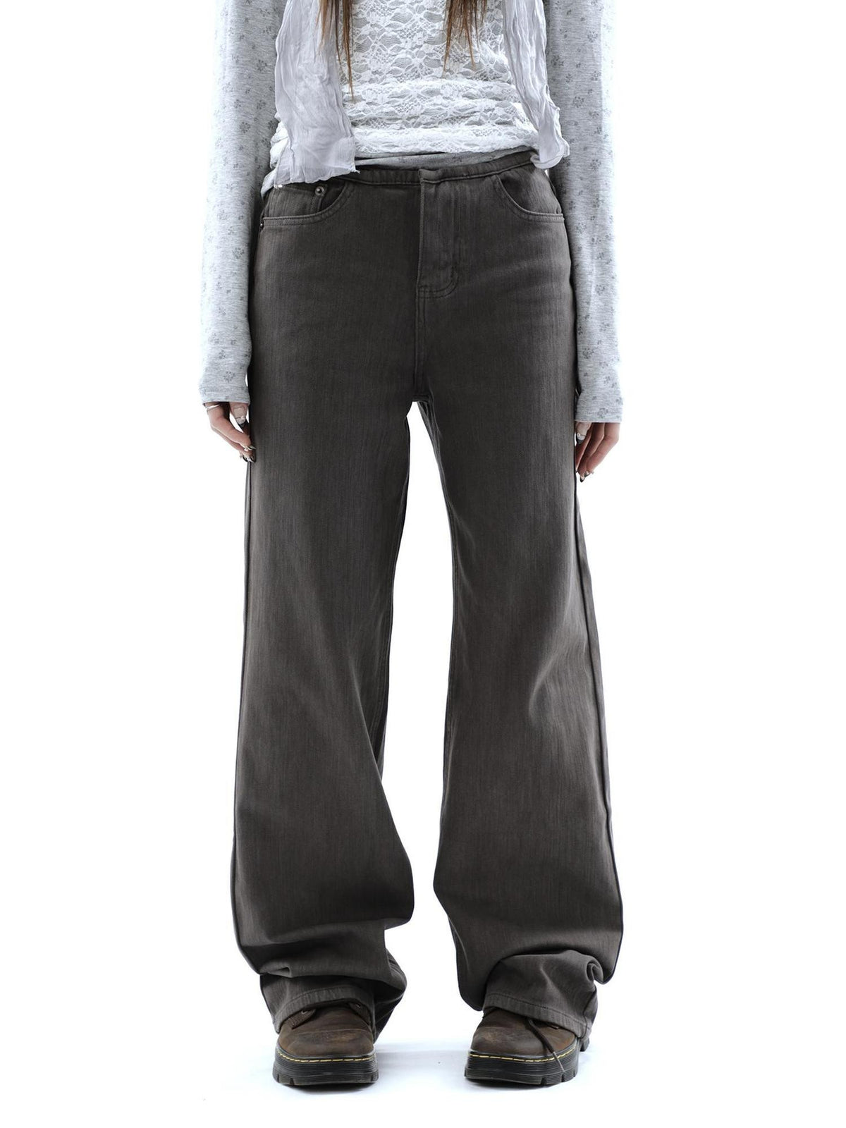 ang project Charcoal Washed Distressed High Waist Relaxed Women&