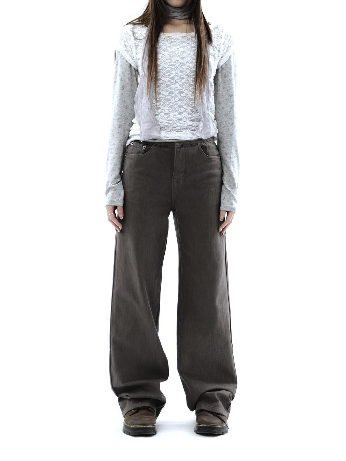 ang project Charcoal Washed Distressed High Waist Relaxed Women&