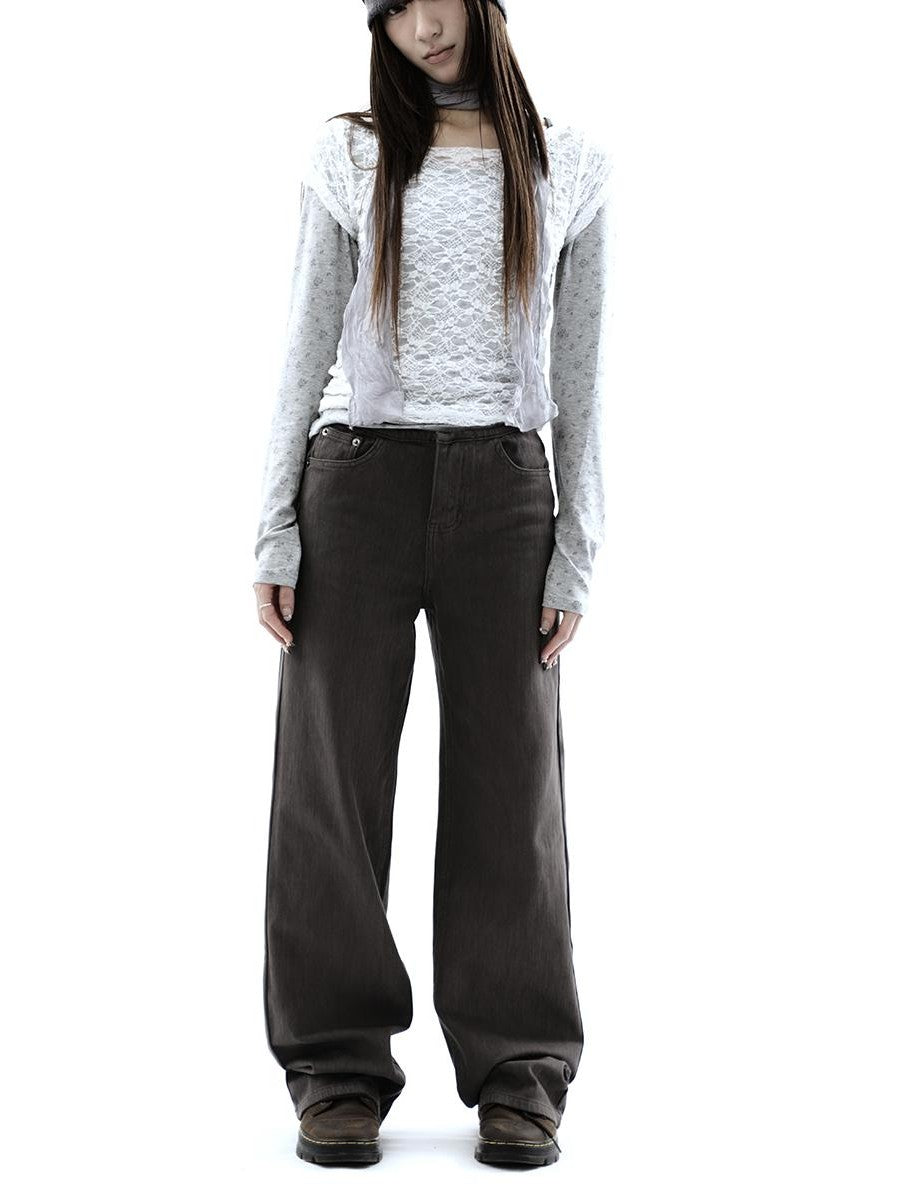 ang project Charcoal Washed Distressed High Waist Relaxed Women&