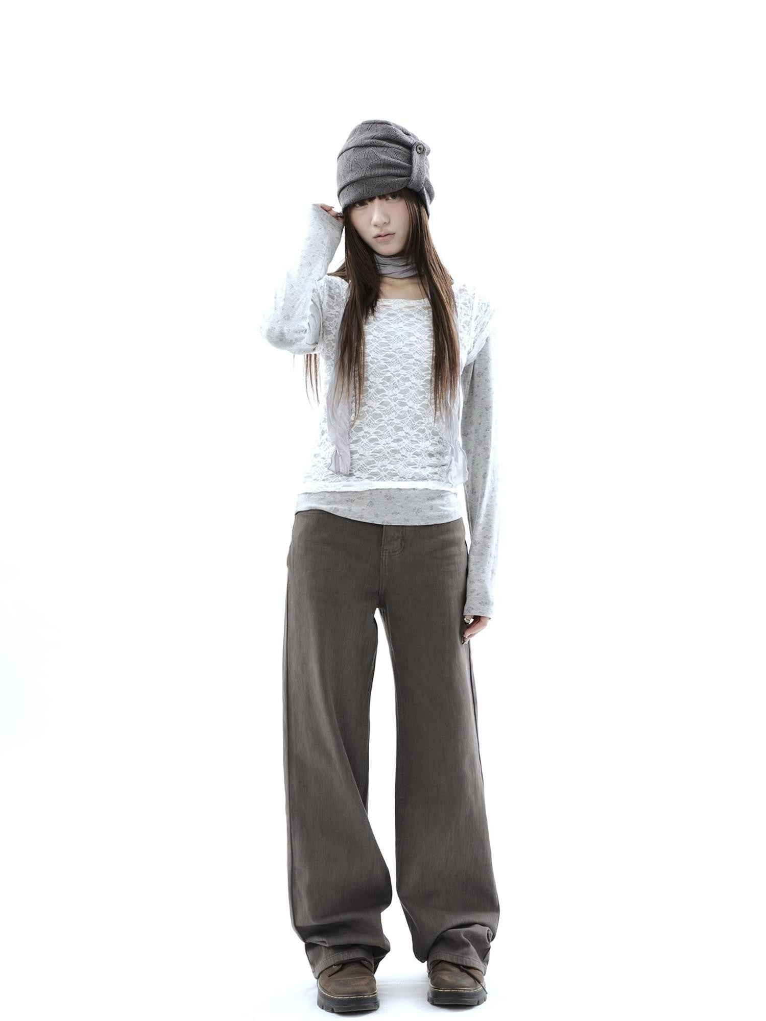ang project Charcoal Washed Distressed High Waist Relaxed Women&