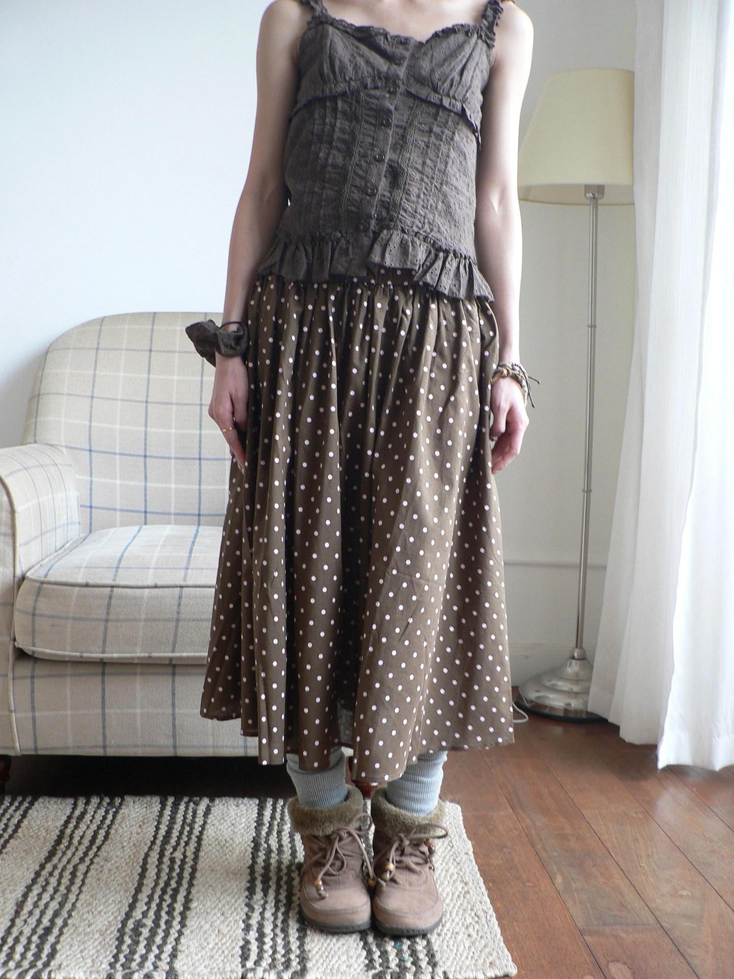 ang project Colorblock Polka Dot Printed A Line Mid Length Elastic Waist Women&