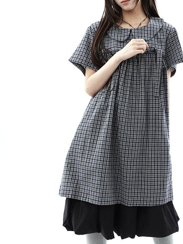 ang project Contrast Plaid Bow Doll Collar Shirt Women&