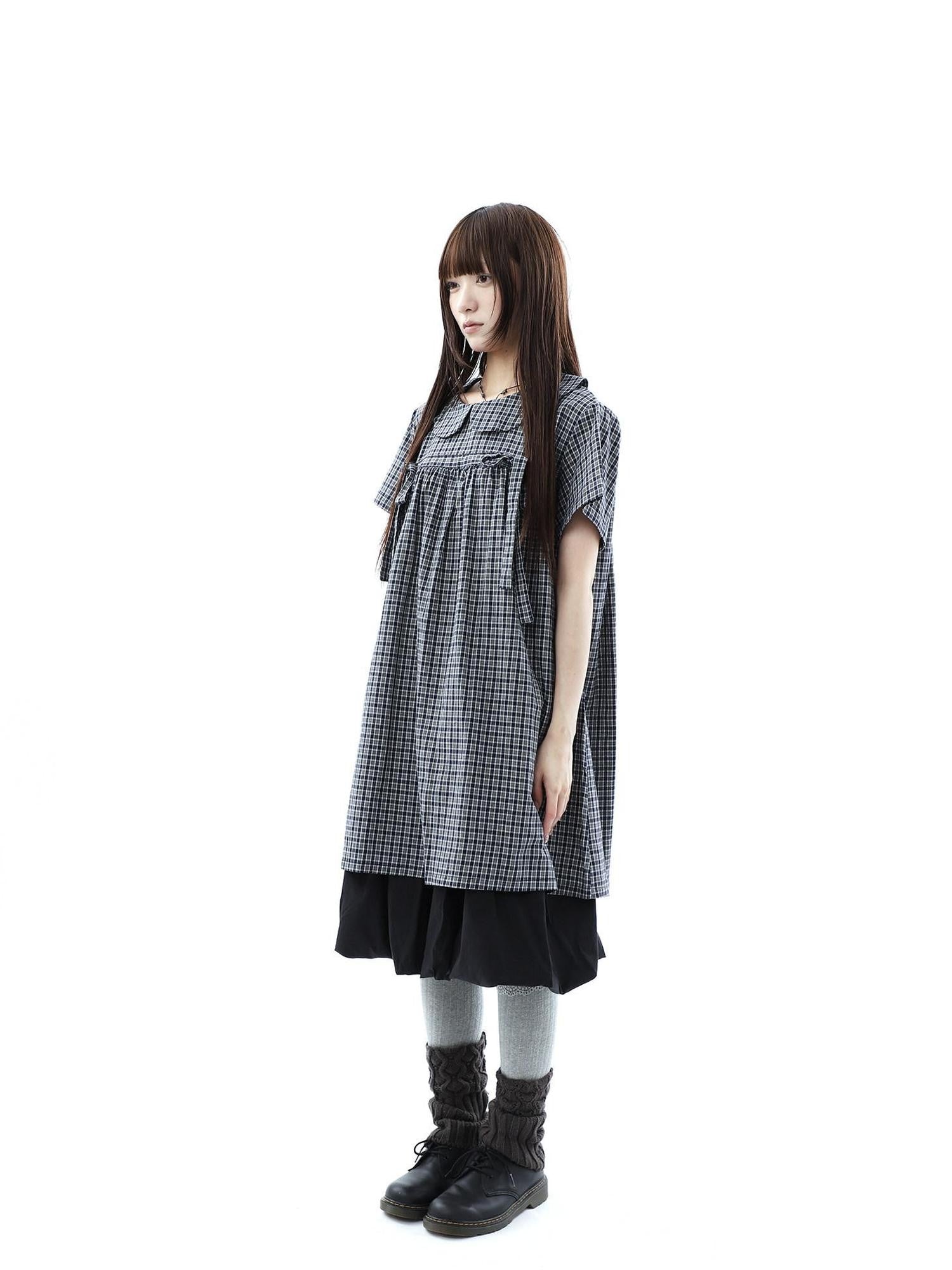 ang project Contrast Plaid Bow Doll Collar Shirt Women&