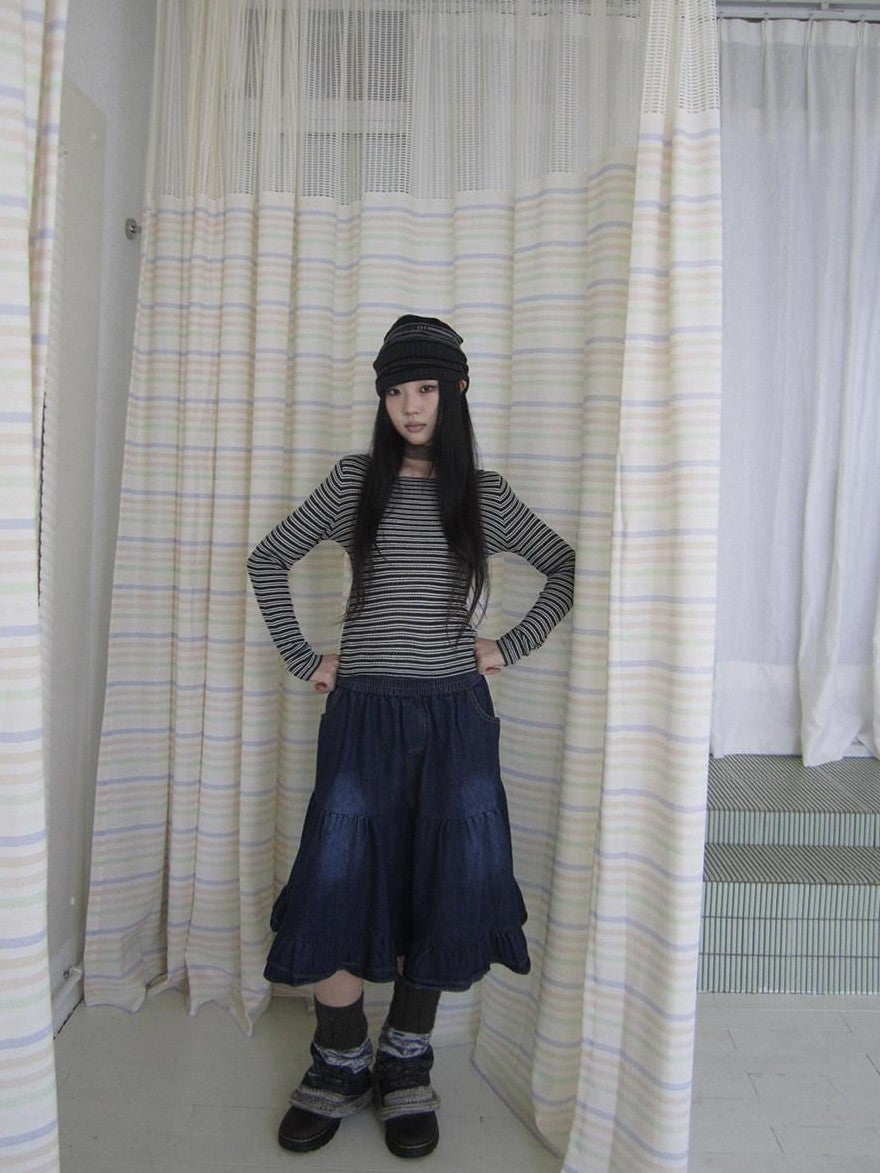 ang project Contrast Stripe Retro Boatneck Longsleeve Women&