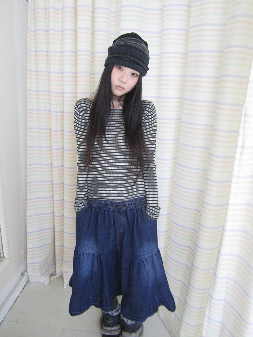 ang project Contrast Stripe Retro Boatneck Longsleeve Women&