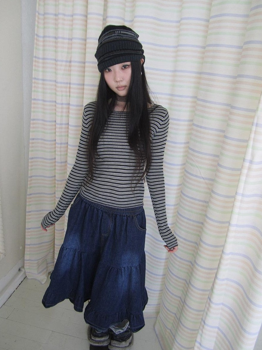 ang project Contrast Stripe Retro Boatneck Longsleeve Women&