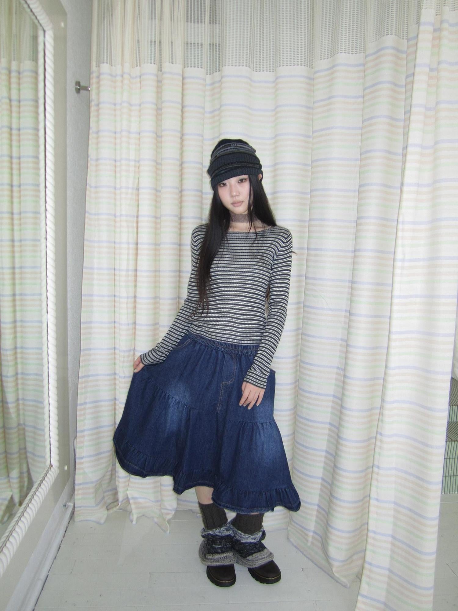 ang project Contrast Stripe Retro Boatneck Longsleeve Women&