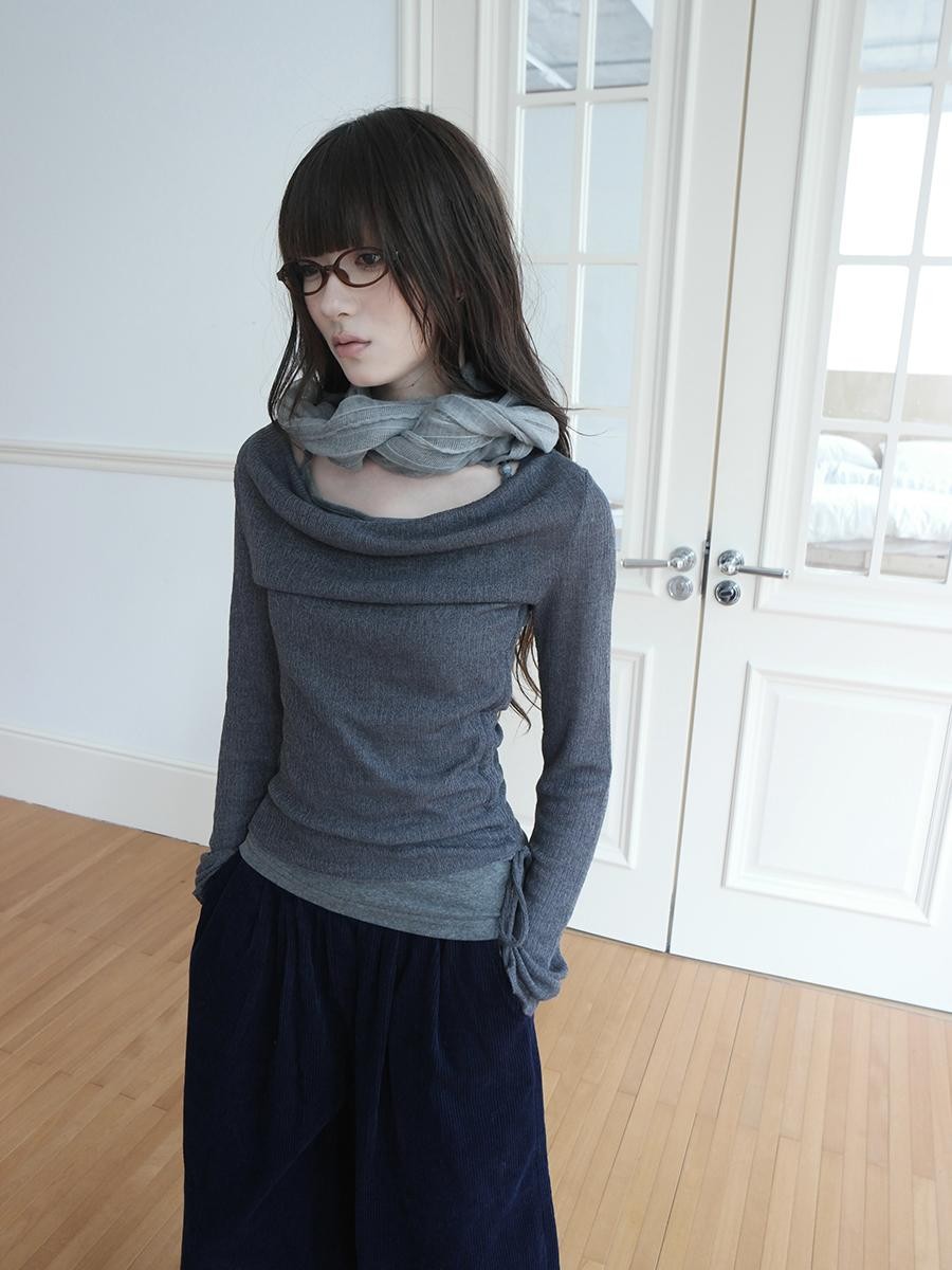 ang project Cowl Neck Faux Two Piece Drawstring Lace Up Women&