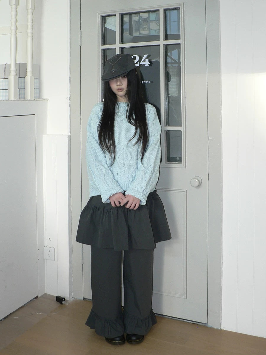 ang project Cozy Chunky Knit Retro Loose Fit Pullover Women Crewneck Cropped Sweater