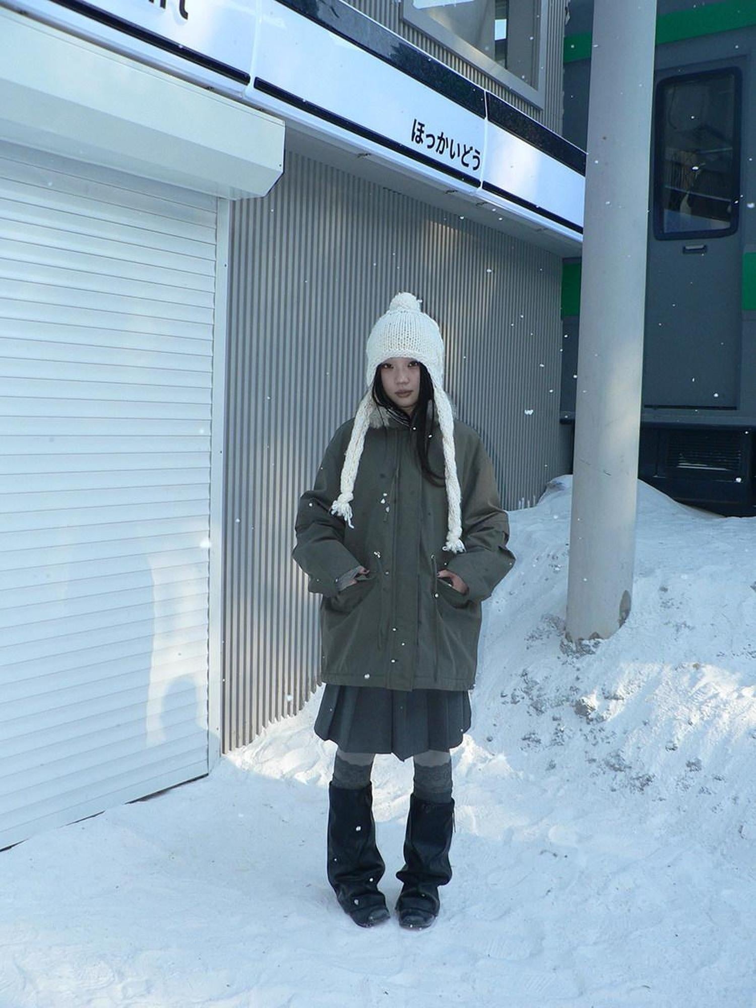 ang project Cozy Fleece Lined Korean Loose Mid Length Zipper Women Cotton Blend Coat
