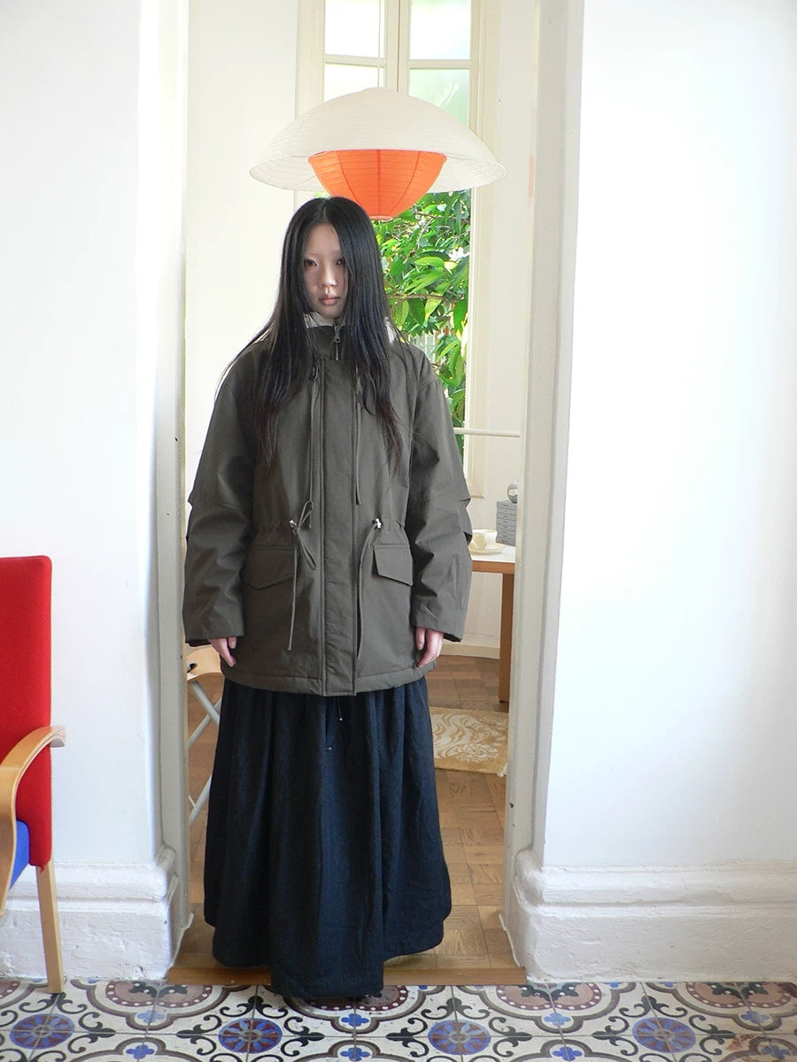 ang project Cozy Fleece Lined Korean Loose Mid Length Zipper Women Cotton Blend Coat