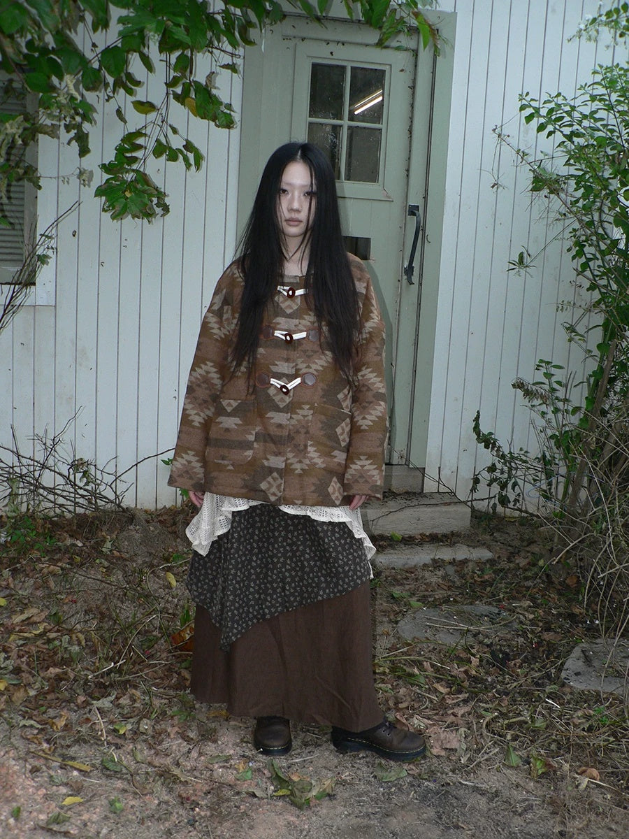 ang project Cozy Oversized Vintage Commuter Round Neck Brown Single Button Puffer Jacket